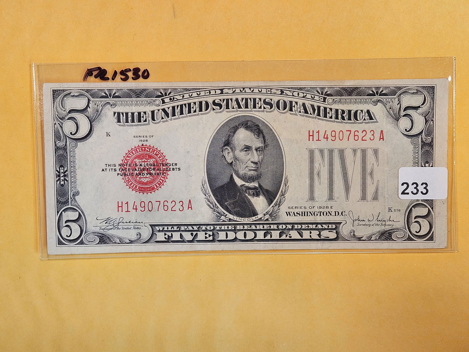 Crisp About Uncirculated 1928-E Five Dollar Red Seal US Note (1 of 2)