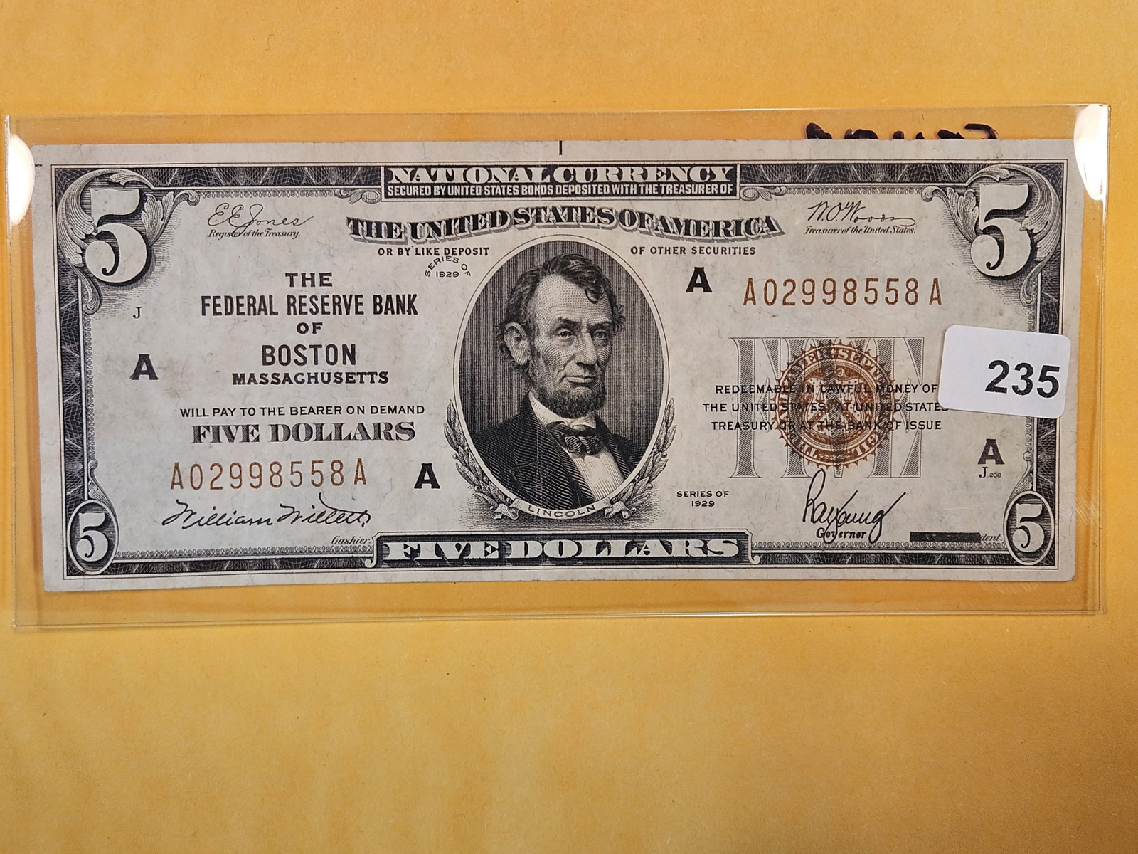 Series of 1929 Five Dollar National Currency in Extra Fine: Boston. FR 1850-A