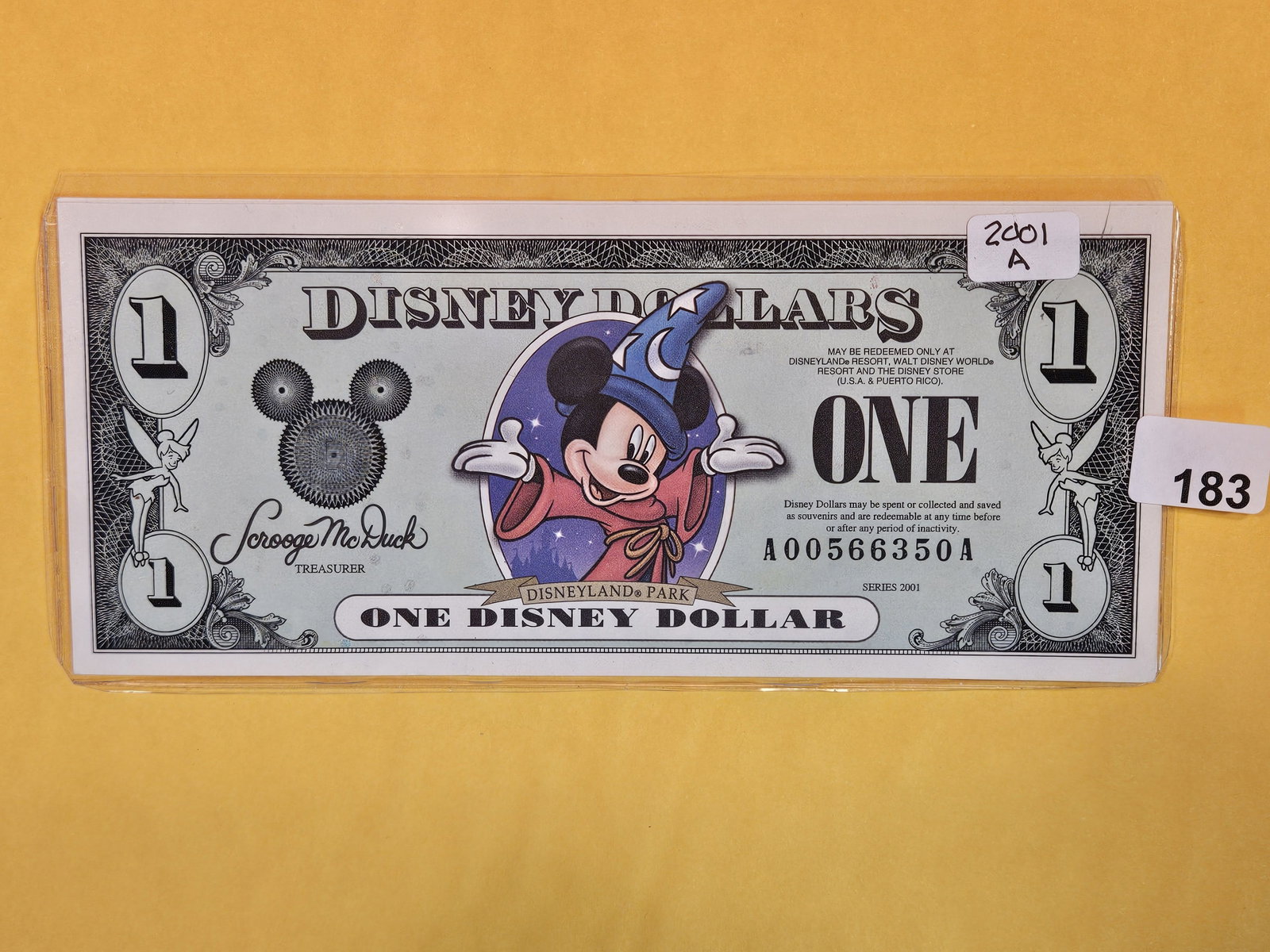 DISNEY DOLLARS!: Crisp Uncirculated 2001-A Disney Dollar. Similar to 1997