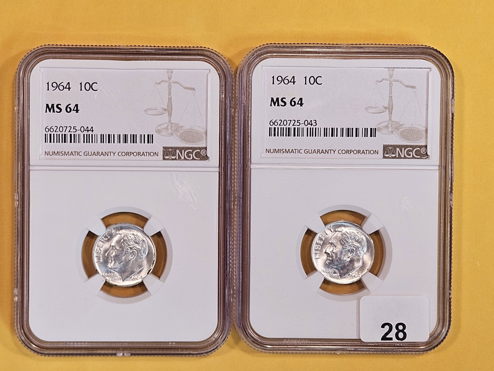 NGC-graded silver 1964 Roosevelt Dimes (1 of 2)