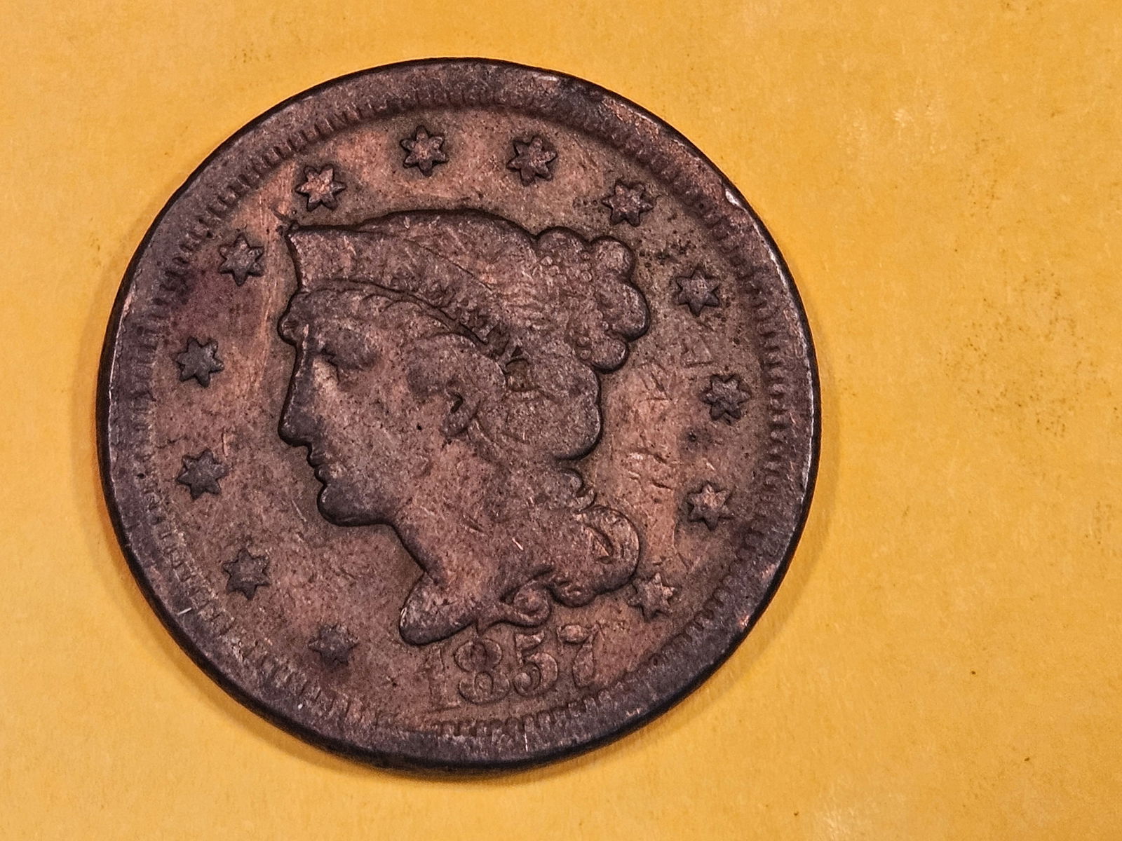 1857 Large Date Braided Hair Large Cent (1 of 3)