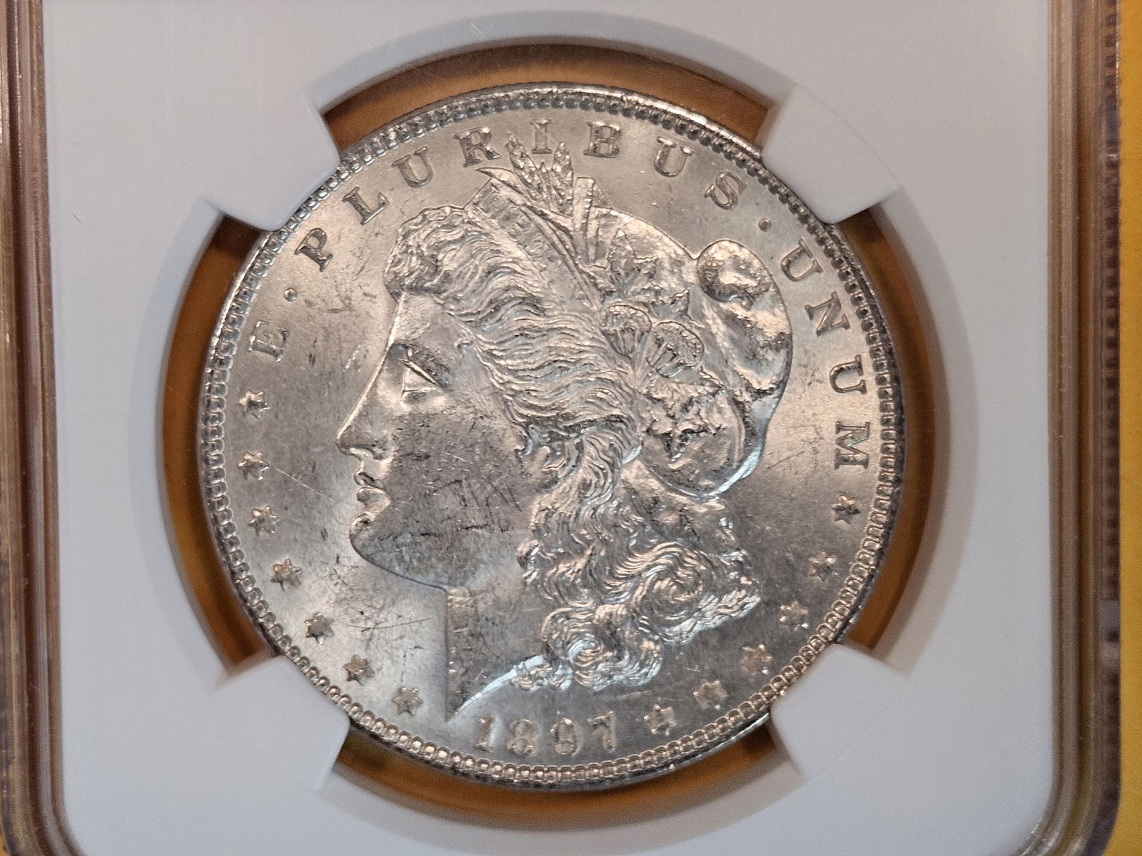 NGC 1897 Morgan Dollar in Mint State 62 (1 of 3)