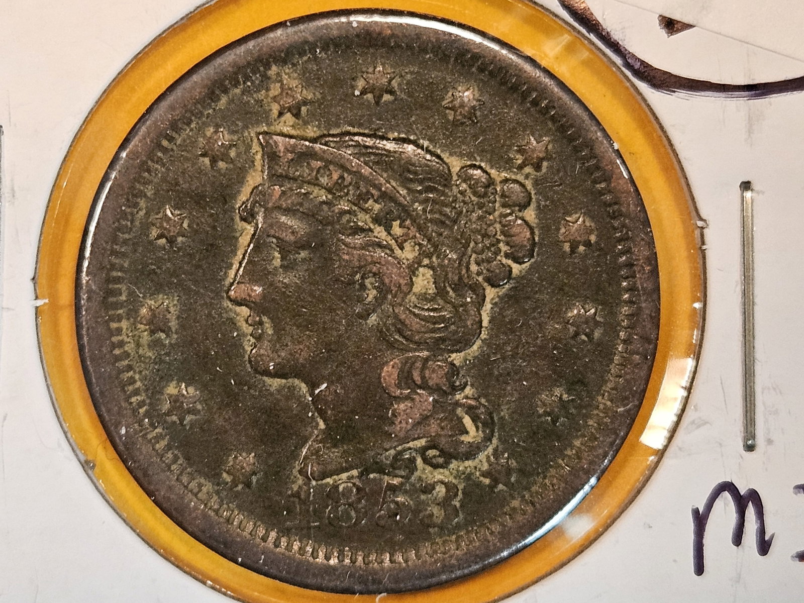 1853 Braided Hair Large Cent: In Extra Fine - details