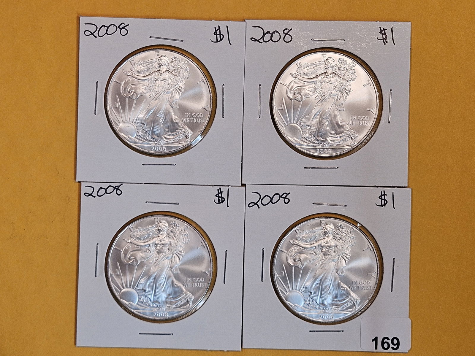 Four GEM Brilliant Uncirculated 2008 American Silver Eagles (1 of 1)