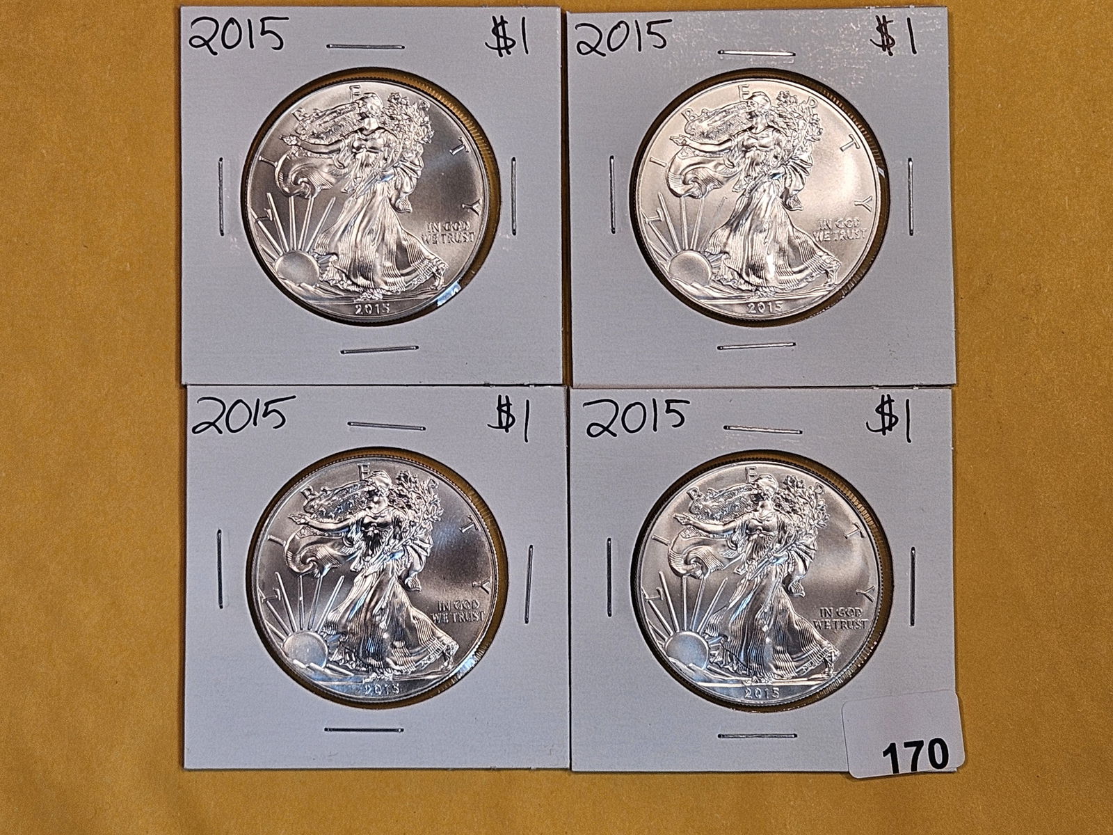 Four GEM Brilliant Uncirculated 2015 American Silver Eagles (1 of 2)