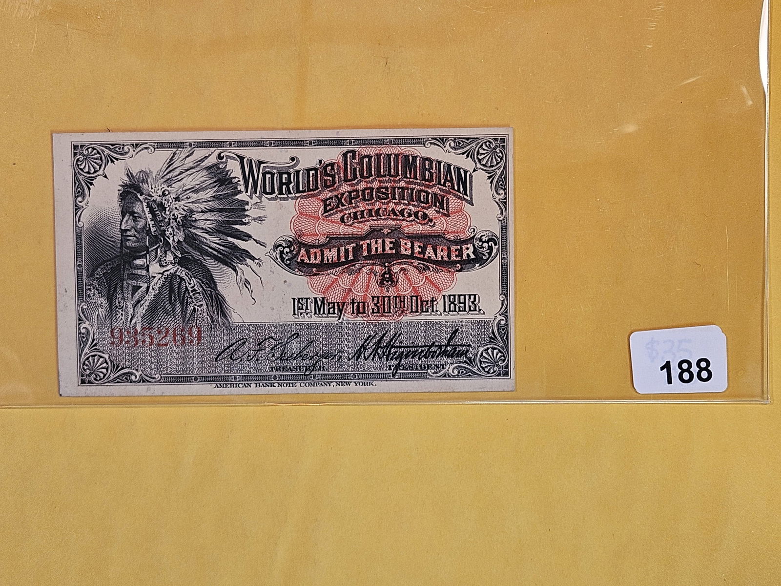 Scarcer, Crisp Uncirculated 1893 World's Columbian Exposition Ticket (1 of 3)