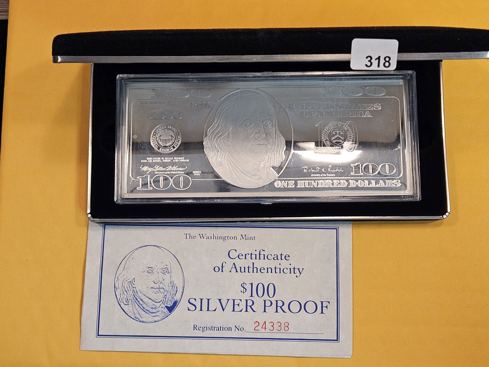 Large $100 Silver Proof .999 fine 4-troy ounce bar (1 of 5)