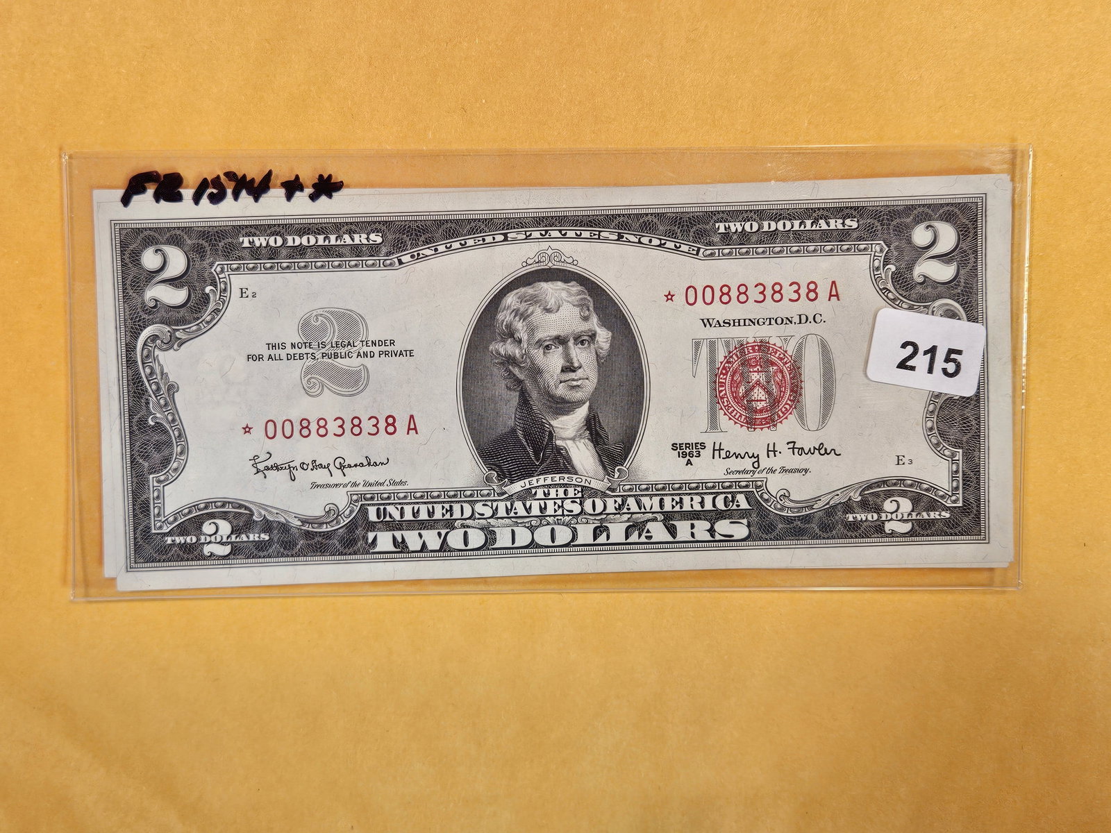 Two Crisp Uncirculated, 1963-A Red Seal two dollar notes (1 of 2)