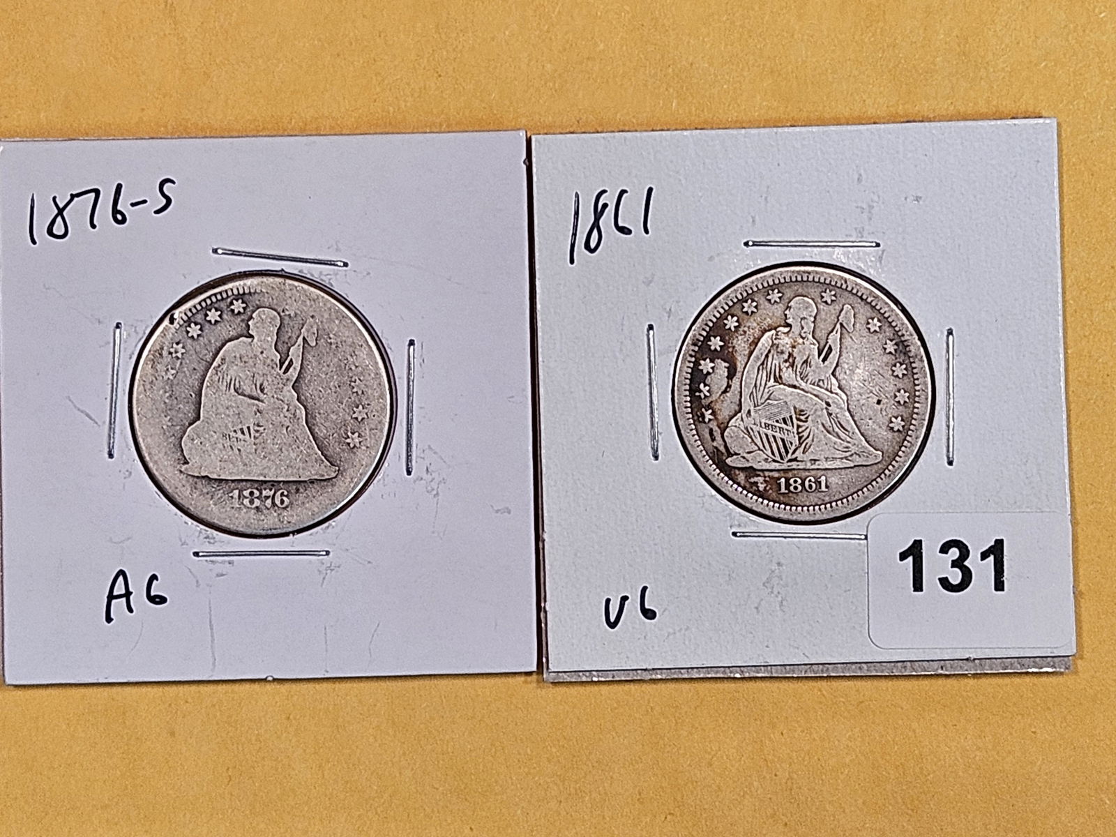 1876-S and 1861 Seated Liberty Quarters (1 of 2)