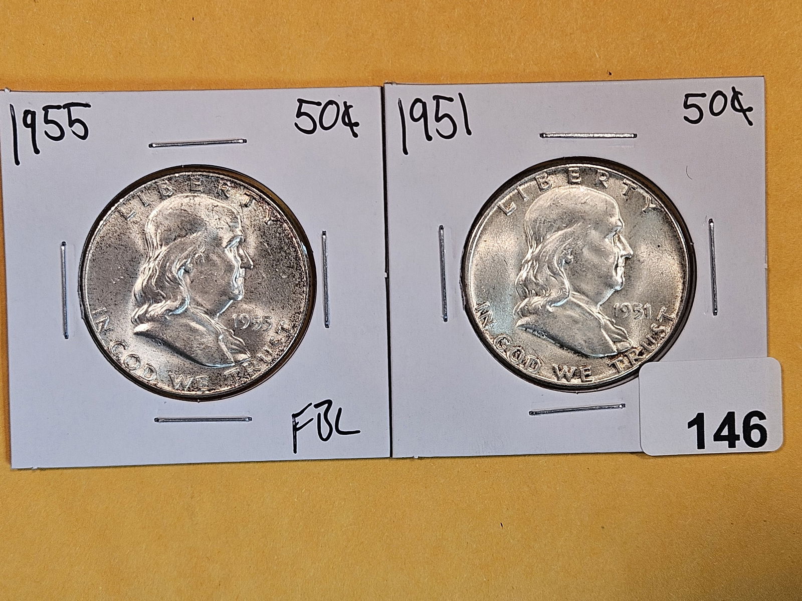 Two Choice Brilliant Uncirculated Franklin half Dollars (1 of 2)