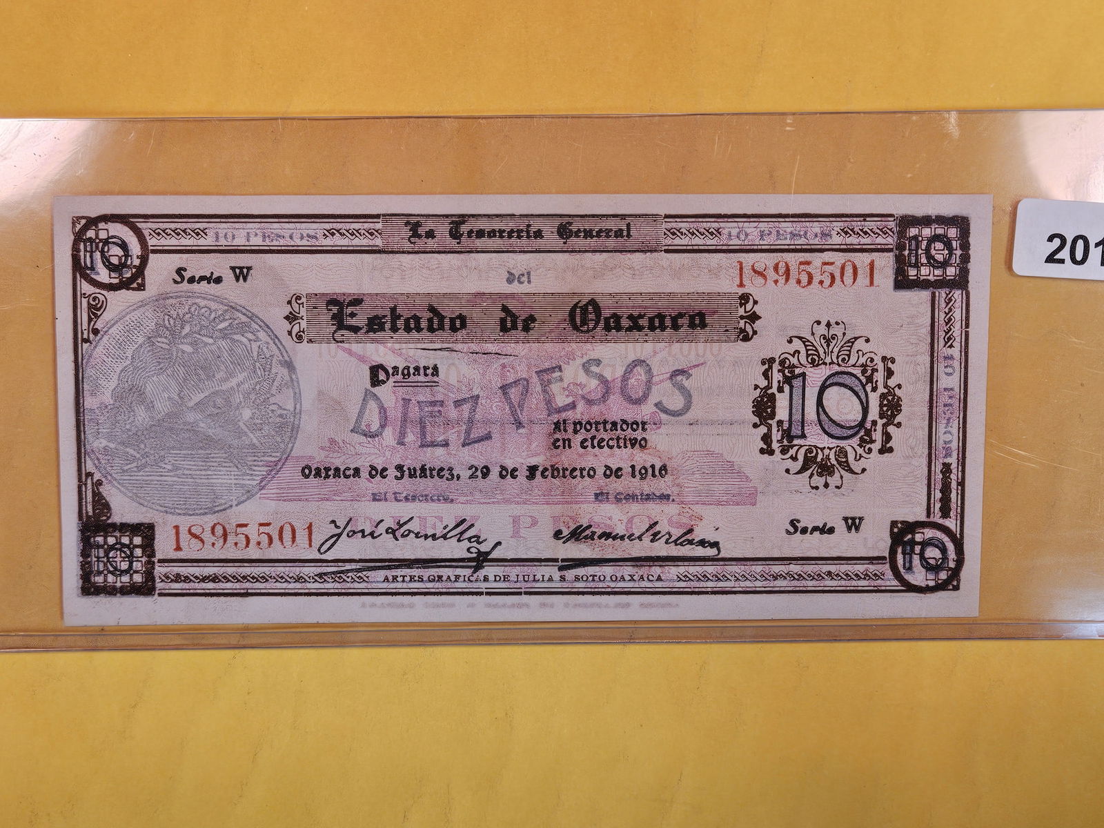 * Scarce, Crisp Uncirculated 1916 Estada ed Oaxara Ten pesos (1 of 2)