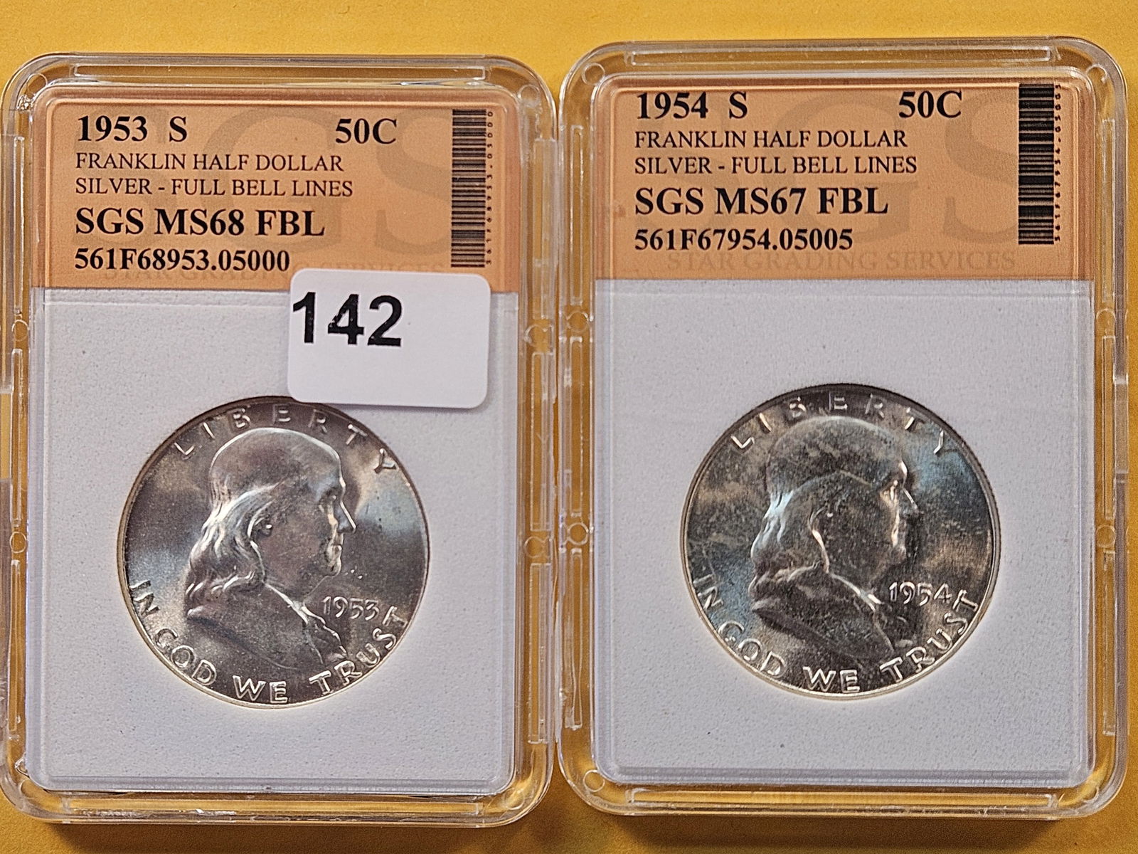 Two Choice Brilliant Uncirculated SGS-Graded Franklin Half Dollars (1 of 6)