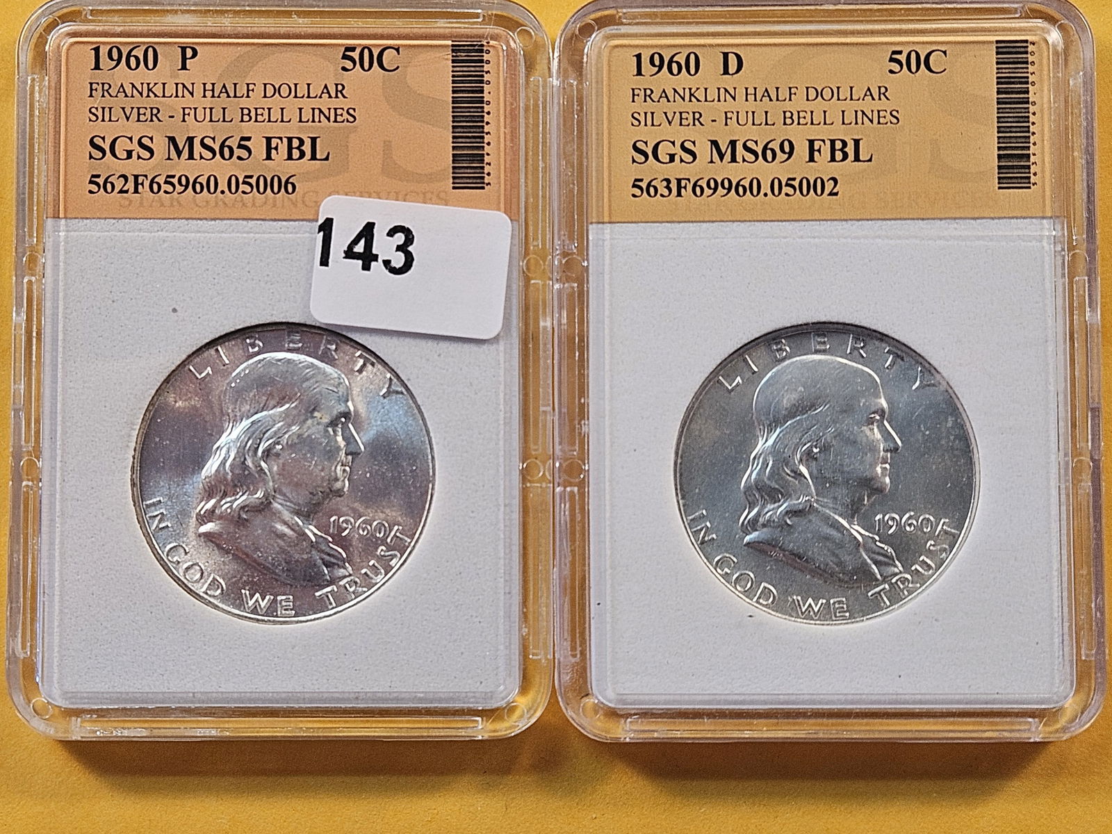 Two Choice Brilliant Uncirculated SGS-Graded Franklin Half Dollars (1 of 6)