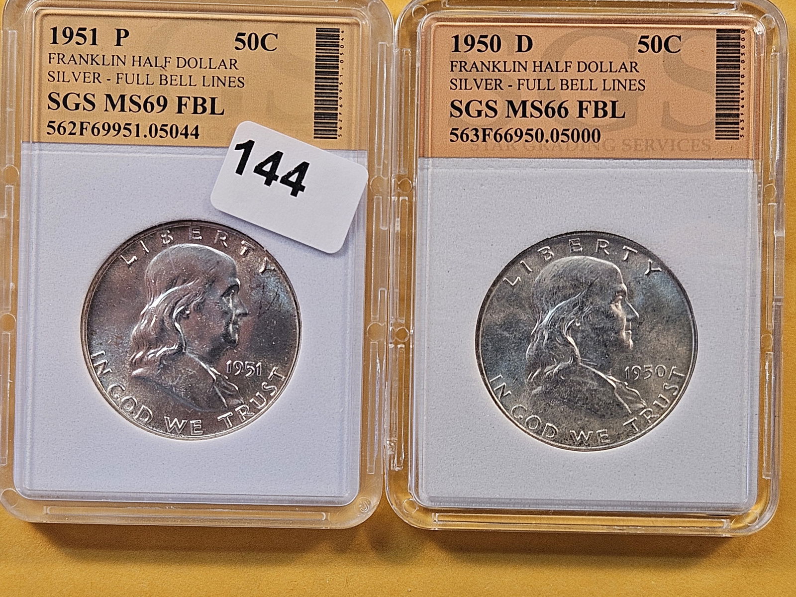 Two Choice Brilliant Uncirculated SGS-Graded Franklin Half Dollars (1 of 6)