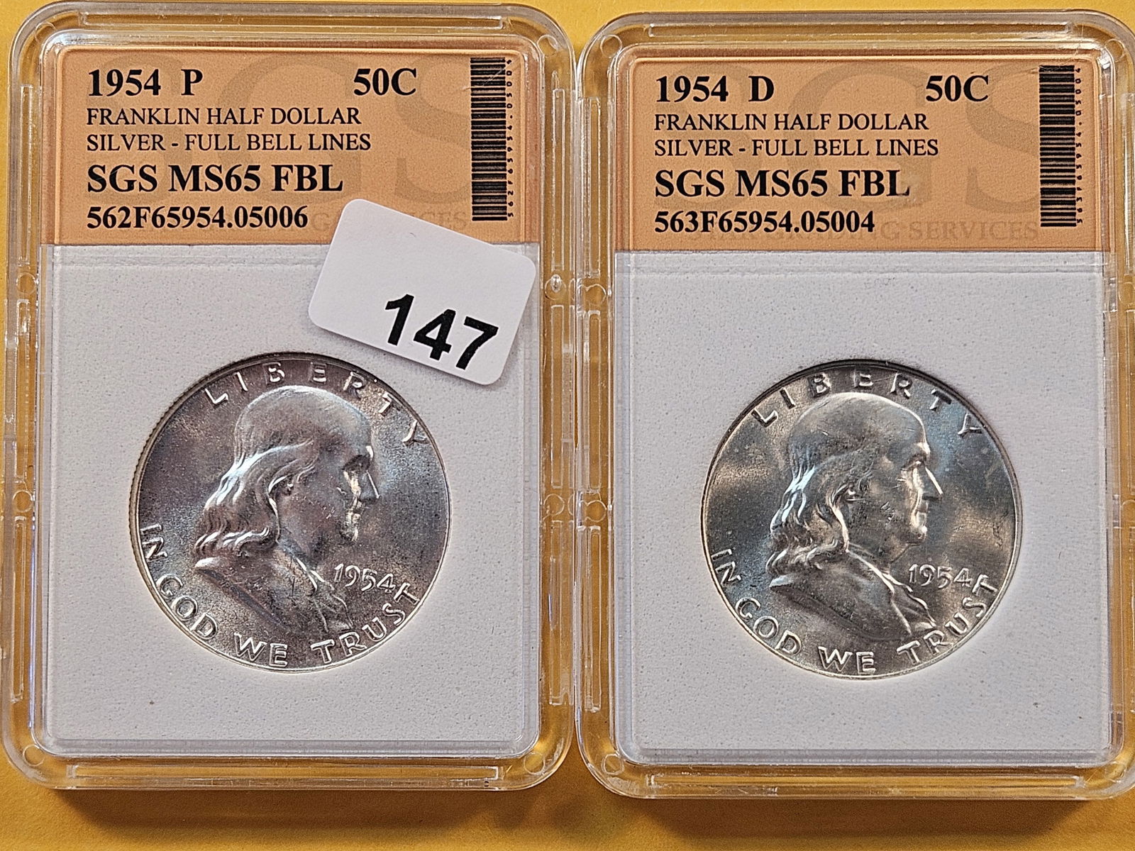 Two Choice Brilliant Uncirculated SGS-Graded Franklin Half Dollars (1 of 6)