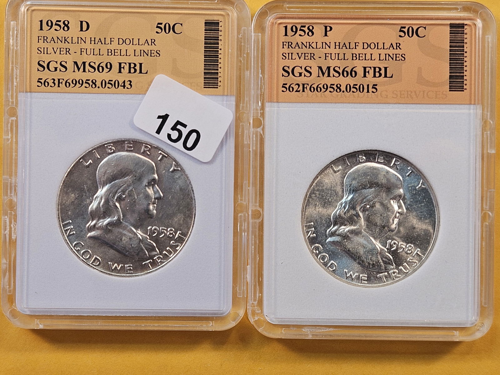 Two Choice Brilliant Uncirculated SGS-Graded Franklin Half Dollars (1 of 6)
