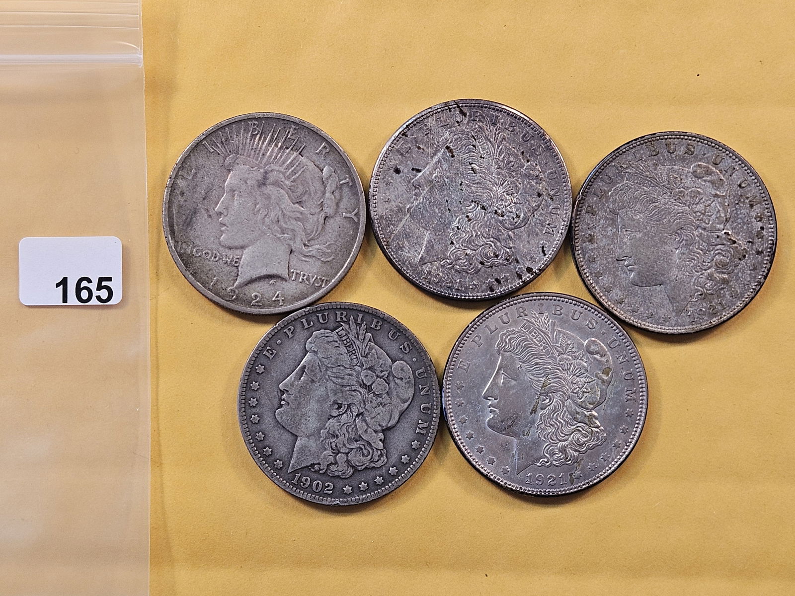 Five Circulated Silver Dollars, Mix of Morgan and Peace (1 of 2)