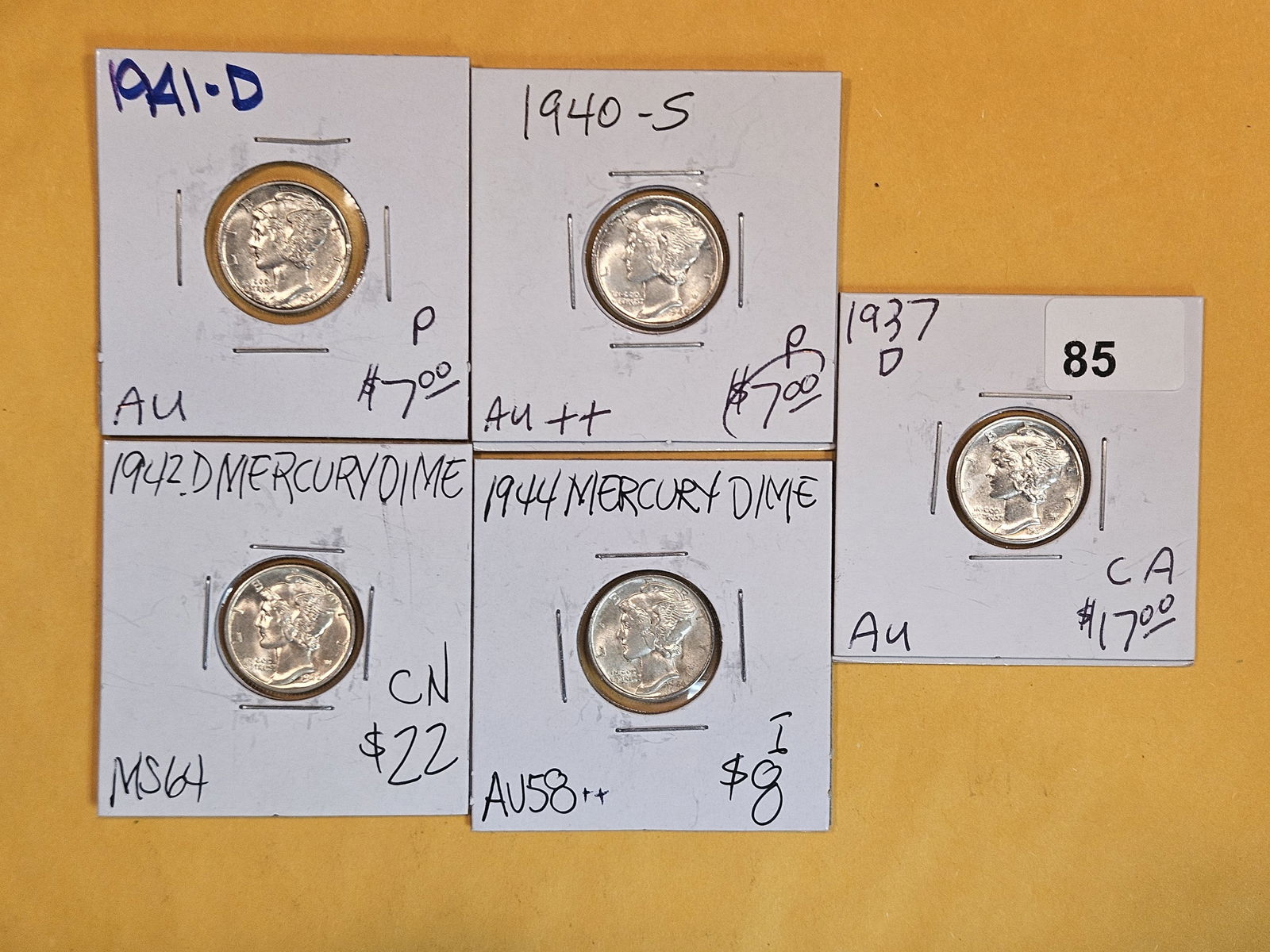 Five Brilliant AU to BU silver Mercury Dimes (1 of 2)