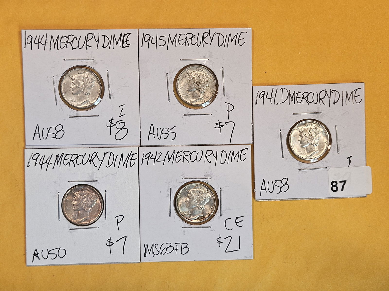 Five Brilliant AU to BU silver Mercury Dimes (1 of 2)