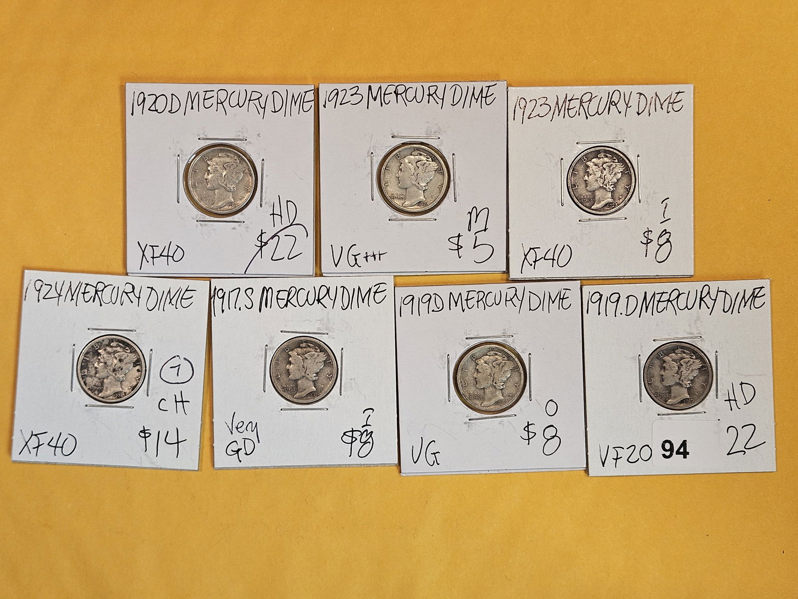 Seven mixed silver Mercury Dimes (1 of 2)