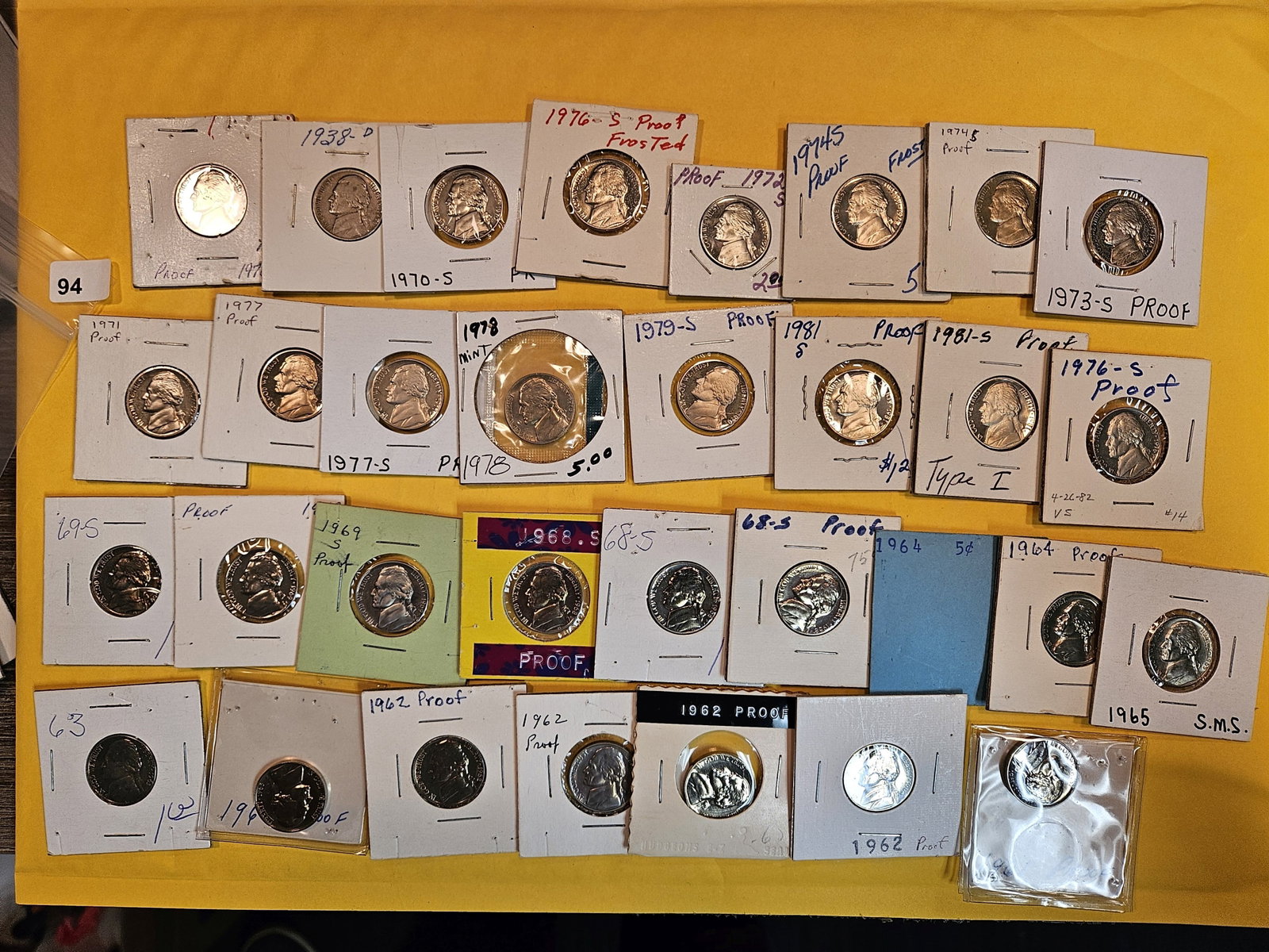 Thirty-two Jefferson Nickels: Proofs and circulated