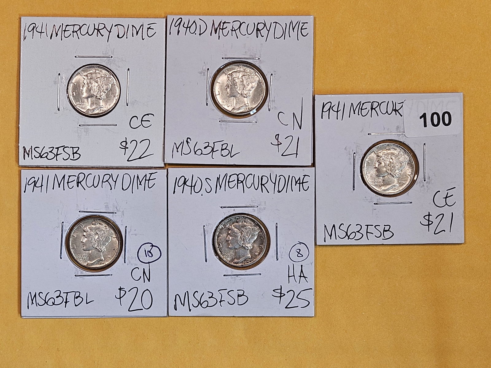 Five BU and Choice Brilliant Uncirculated Mercury Dimes (1 of 2)