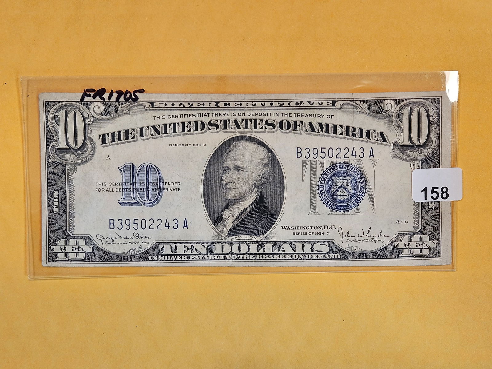 Series of 1934-D Ten Dollar Silver Certificate in Very Fine plus (1 of 2)