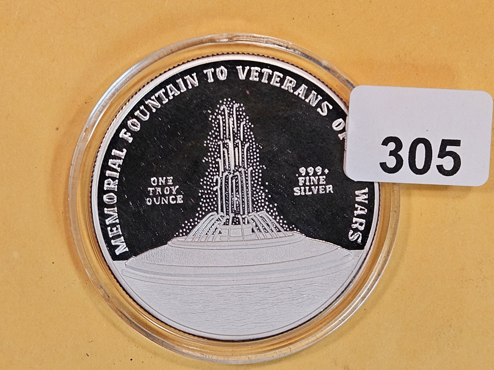 One Troy ounce .999 fine silver Proof Art Round: Veteran's Memorial Fountain