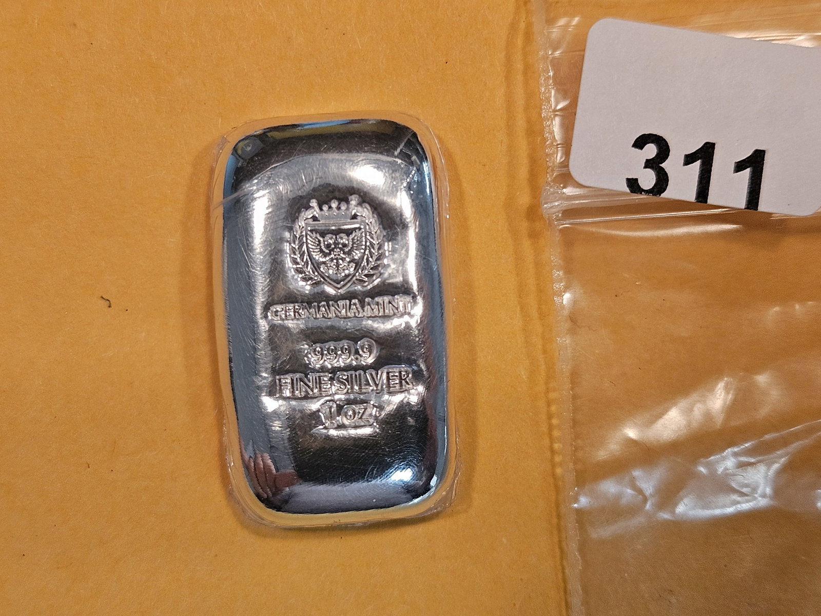 One Troy ounce .999 fine silver poured bar: Germania Mint