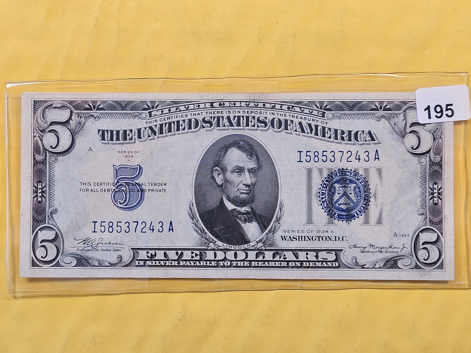 Series 1934-A Five Dollar Silver Certificate (1 of 2)