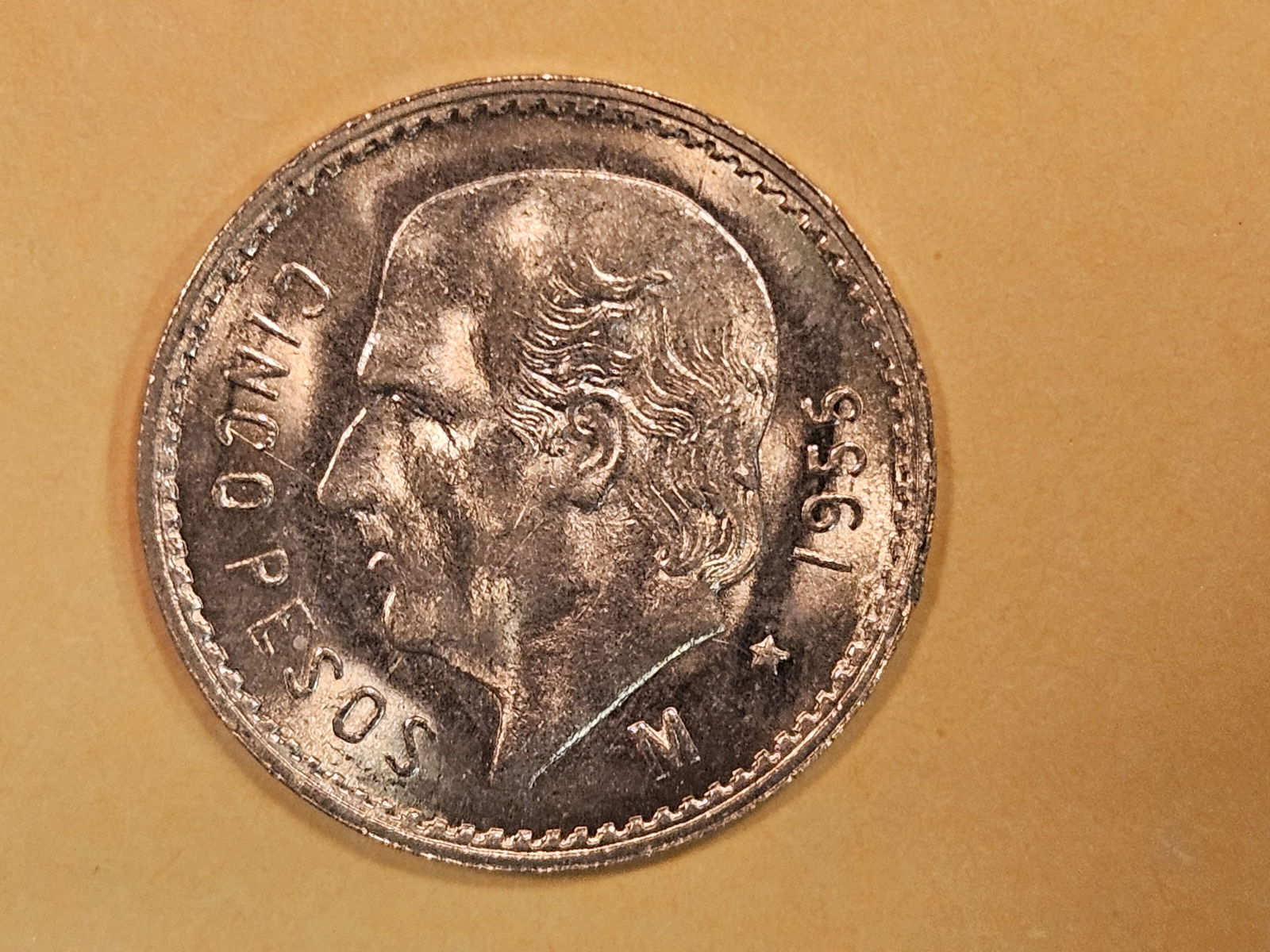 GOLD! GEM Brilliant Uncirculated 1955 Mexico 5 pesos (1 of 5)