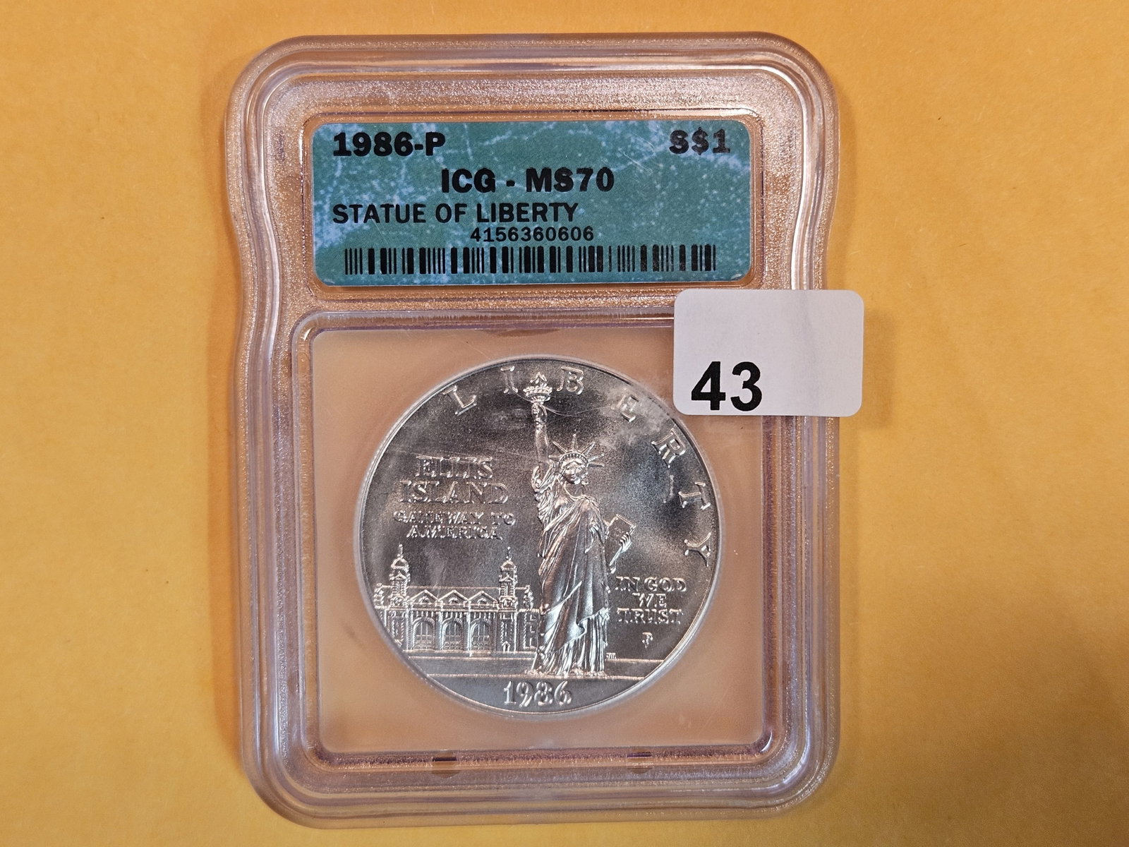 ICG 1986-P Statue of Liberty Commemorative Silver Dolllar: In Mint State 70