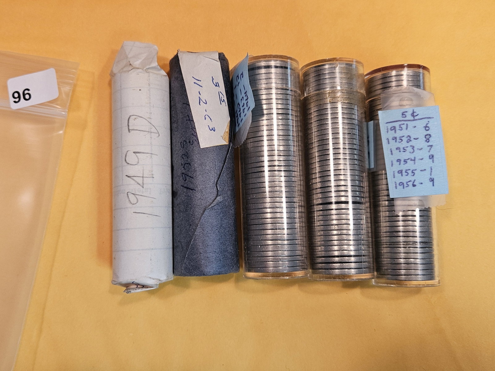 Five Rolls of Jefferson Nickels: Unsearched by us. Read the labels on the rolls for deets