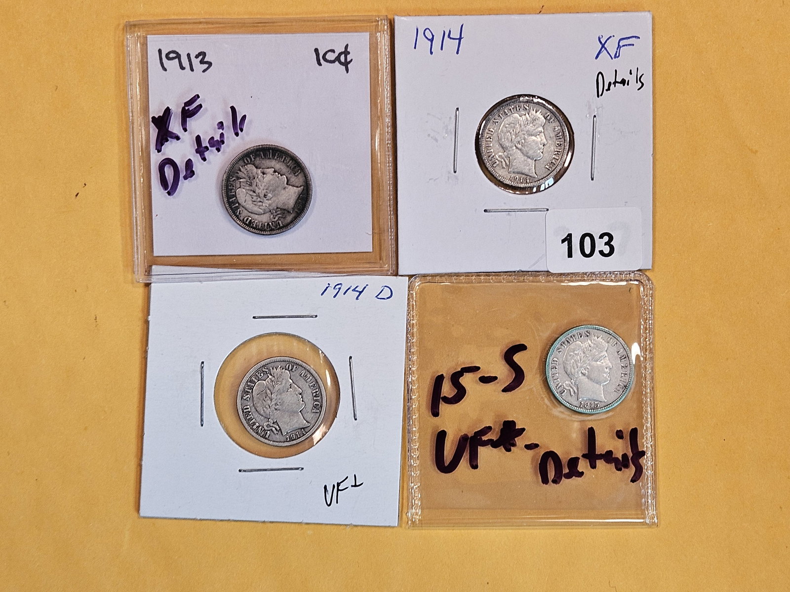 Four little better Barber silver dimes (1 of 9)