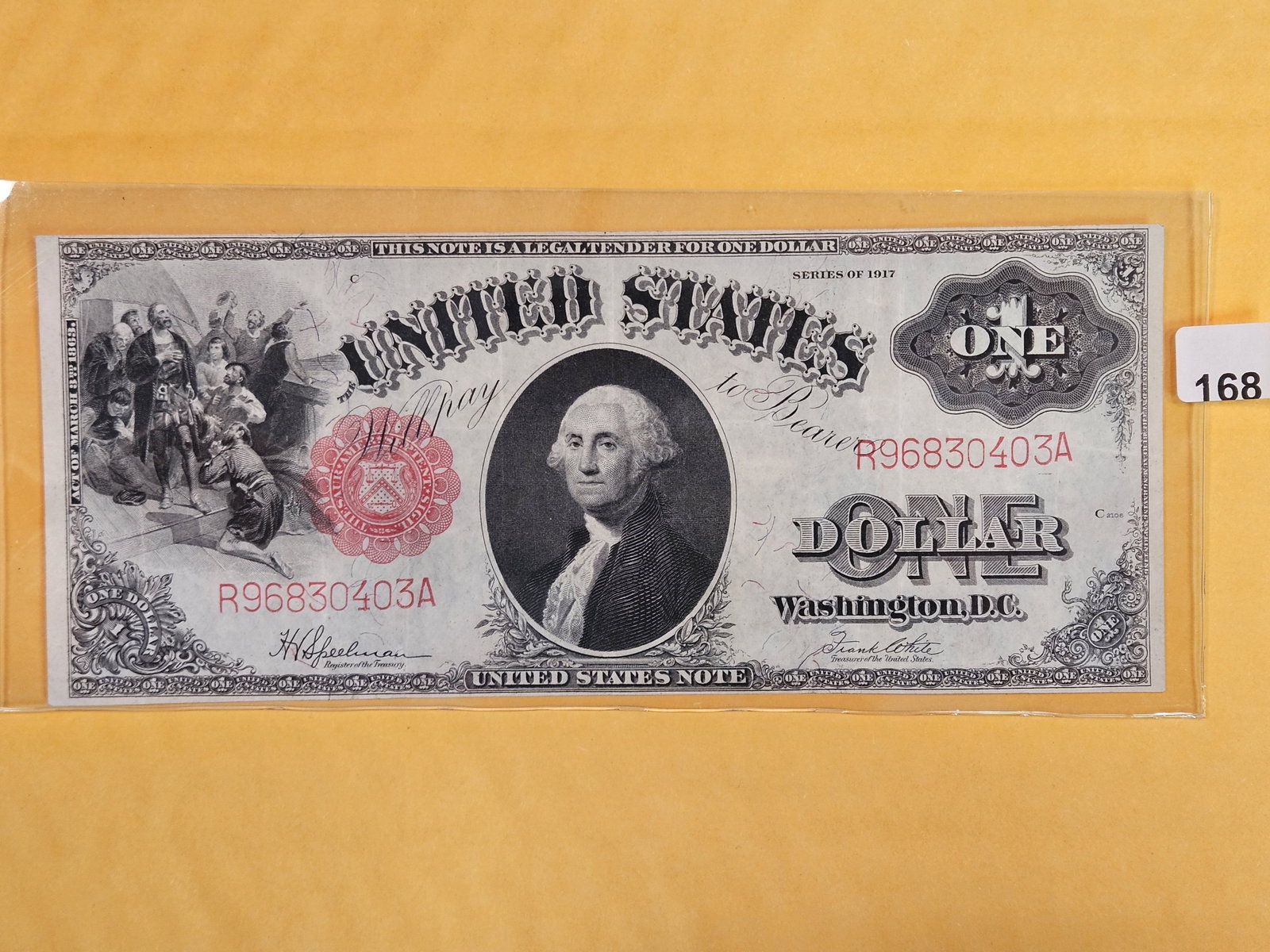 * Crisp About Uncirculated plus Series of 1917 Large Size One Dollar: Very sharp. Legal Tender.