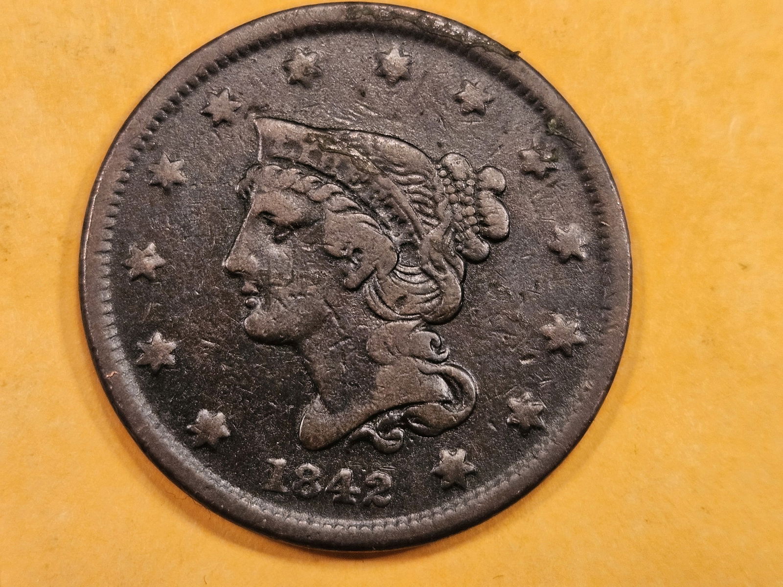 1842 Small Date Braided Hair Large Cent (1 of 3)