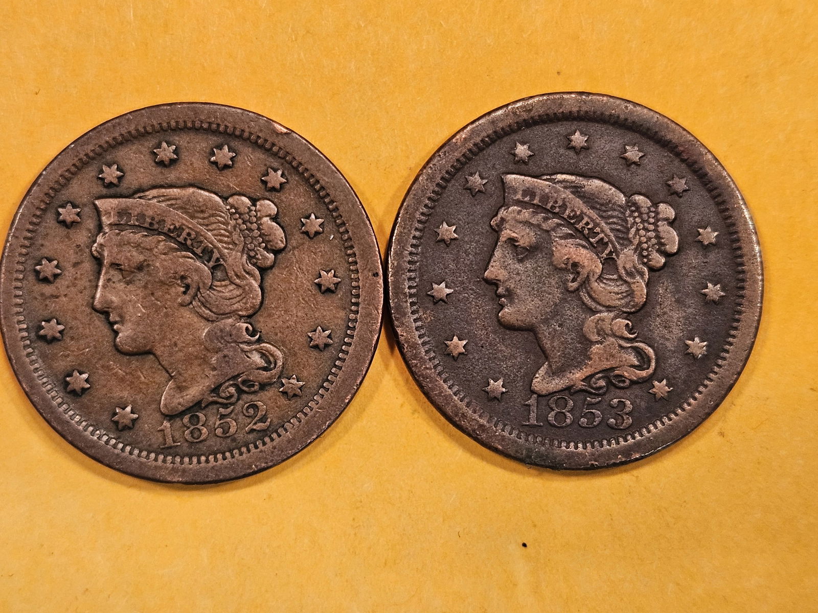 1852 and 1853 Braided Hair Large Cents (1 of 3)