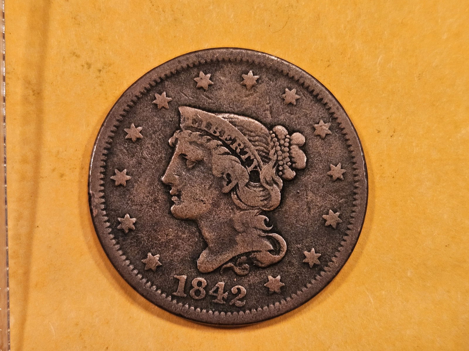 1842 Large date Braided hair Large Cent (1 of 3)