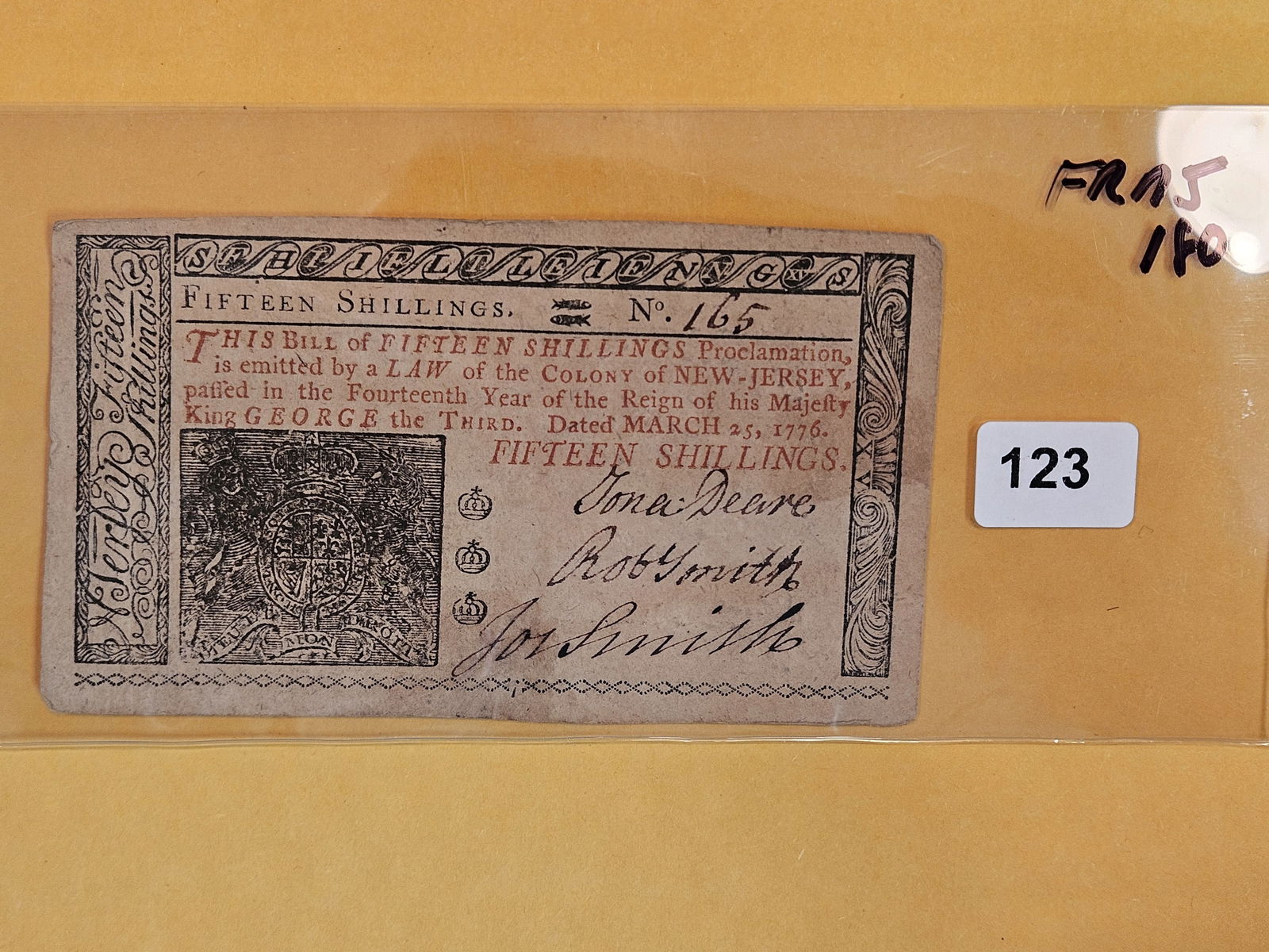 COLONIAL NOTE! Scarce March 25, 1776 Fifteen Shillings (1 of 3)