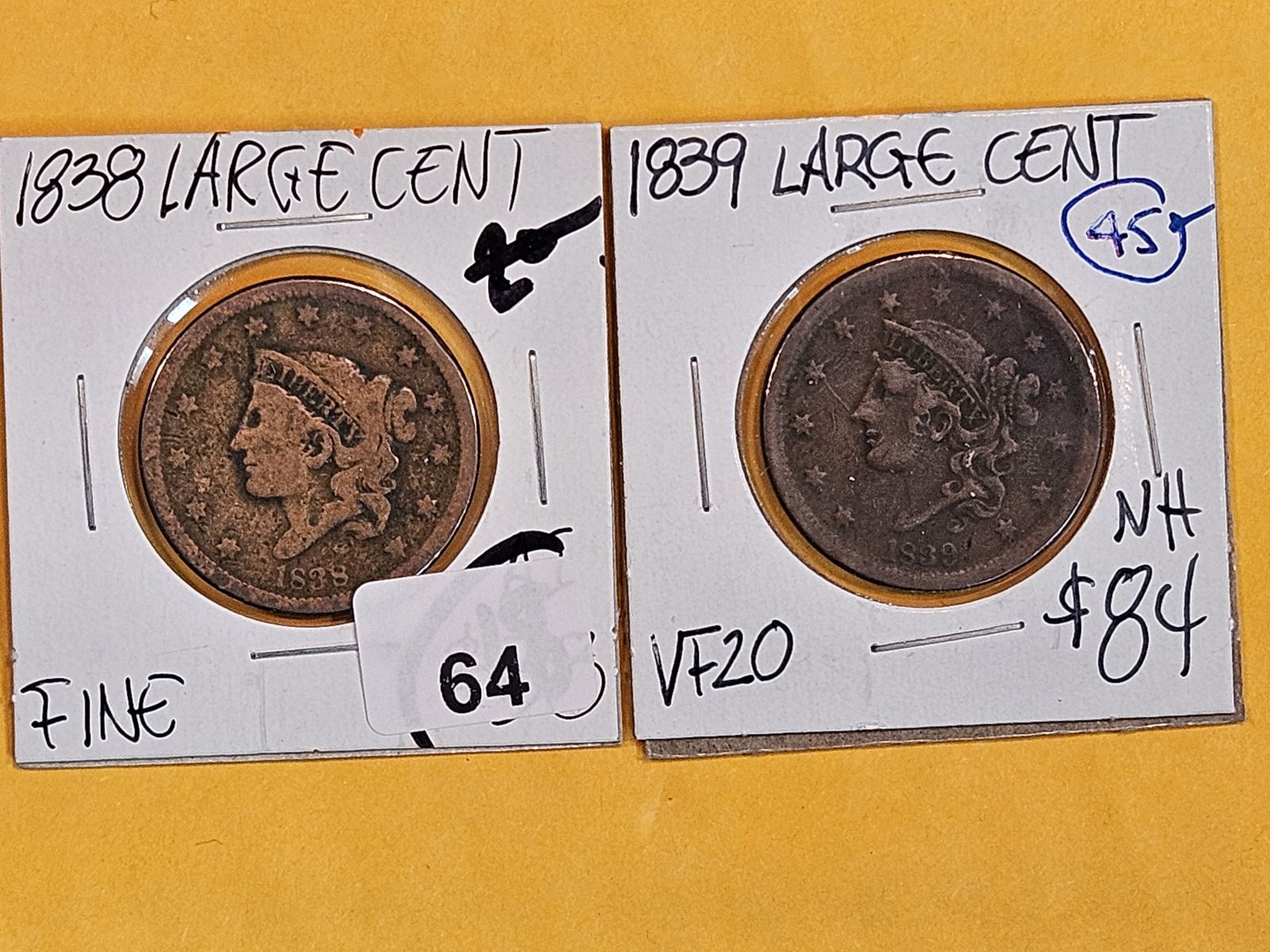 1838 and 1839 Braided Hair Large Cents (1 of 3)