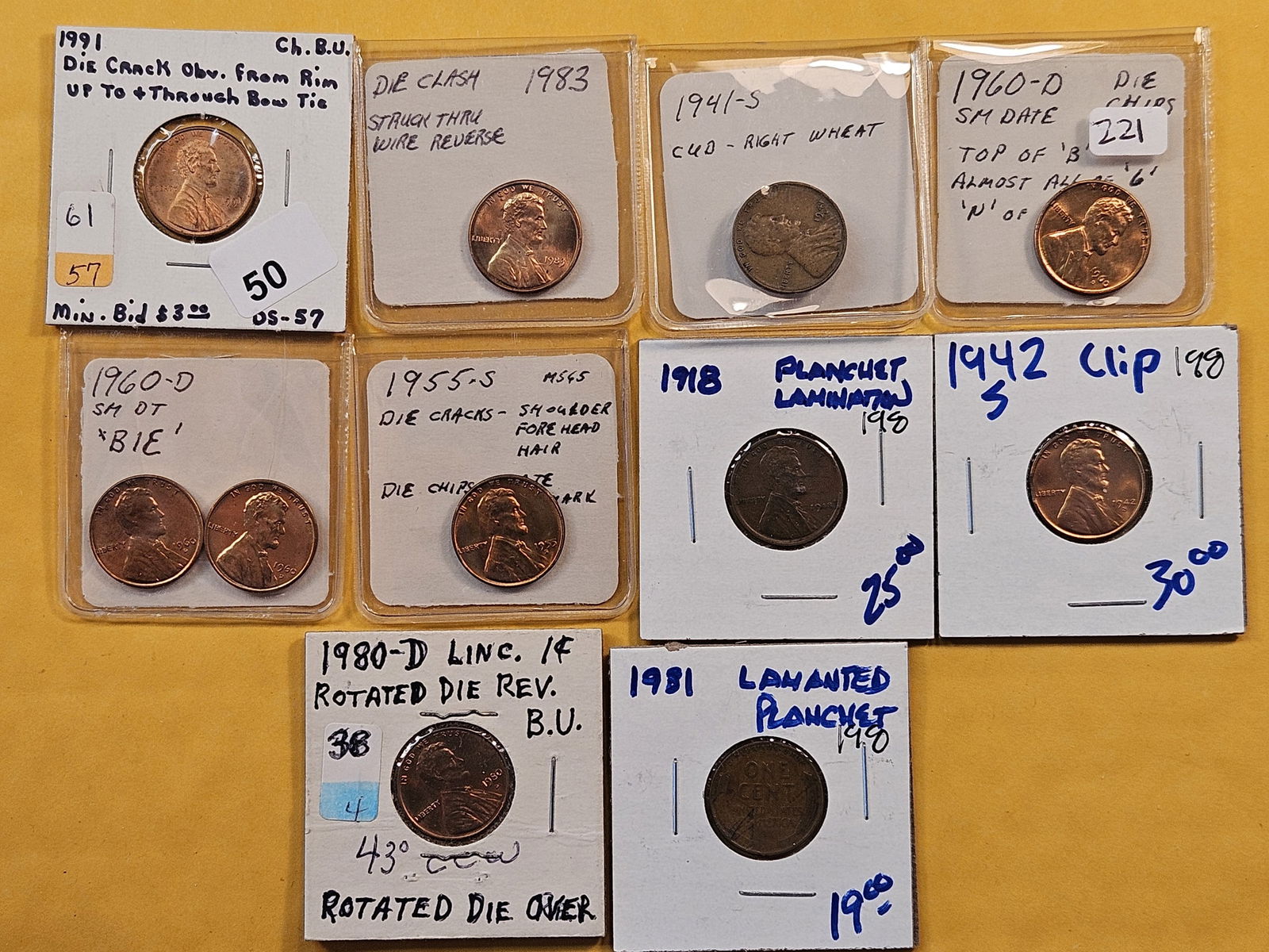 Eleven Variety and Mint Error Wheat and Lincoln Memorial Cents (1 of 11)
