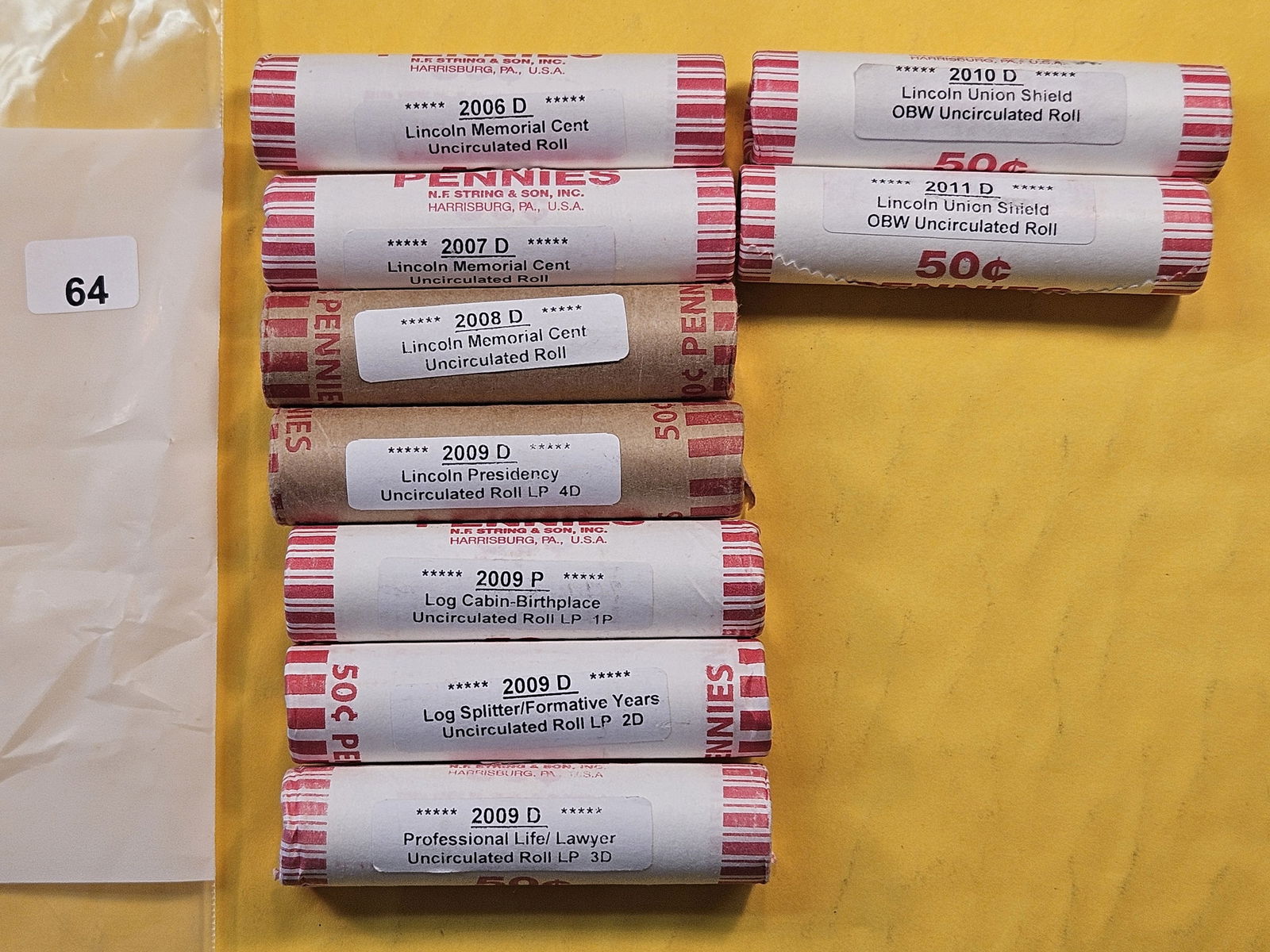 Nine Brilliant Uncirculated Lincoln Cent Rolls 2006-2011 (1 of 2)