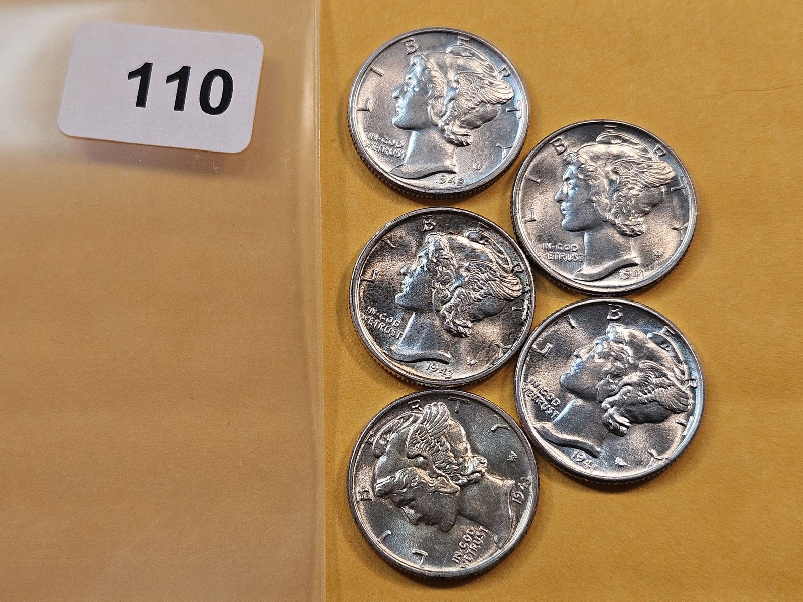 Five Brilliant Uncirculated Mercury Dimes (1 of 2)