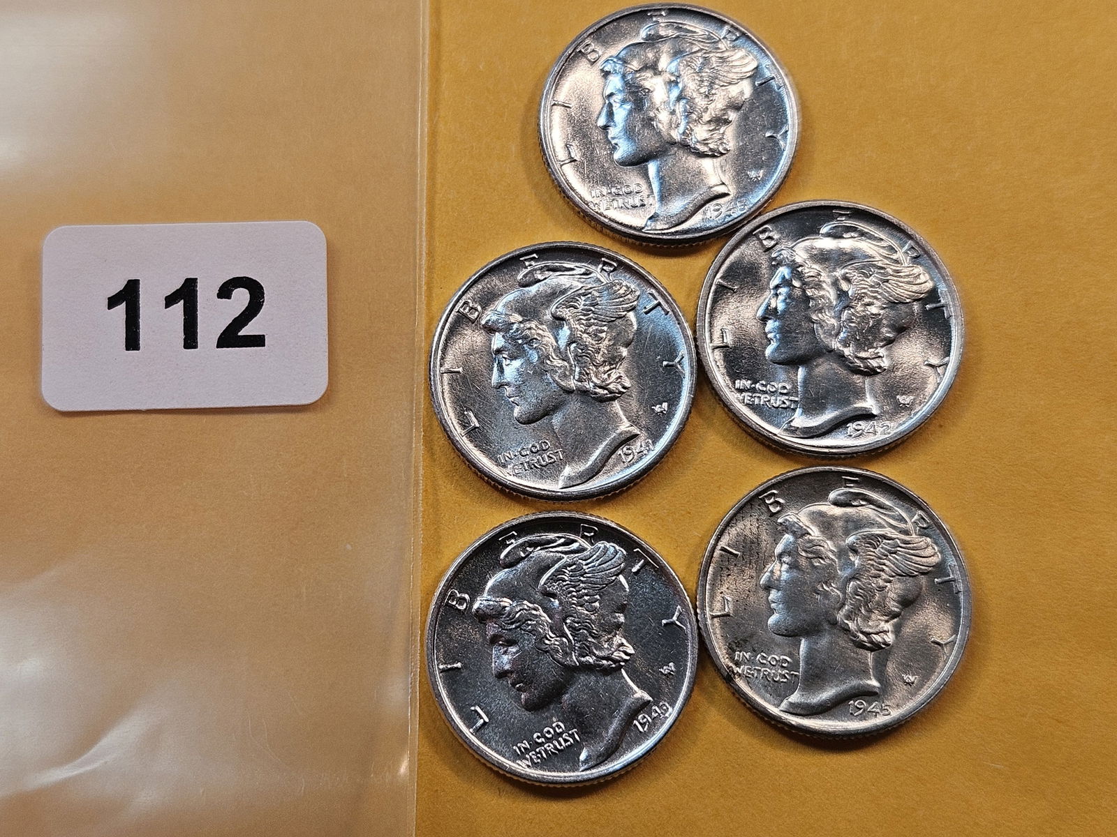 Five Brilliant Uncirculated Mercury Dimes (1 of 2)