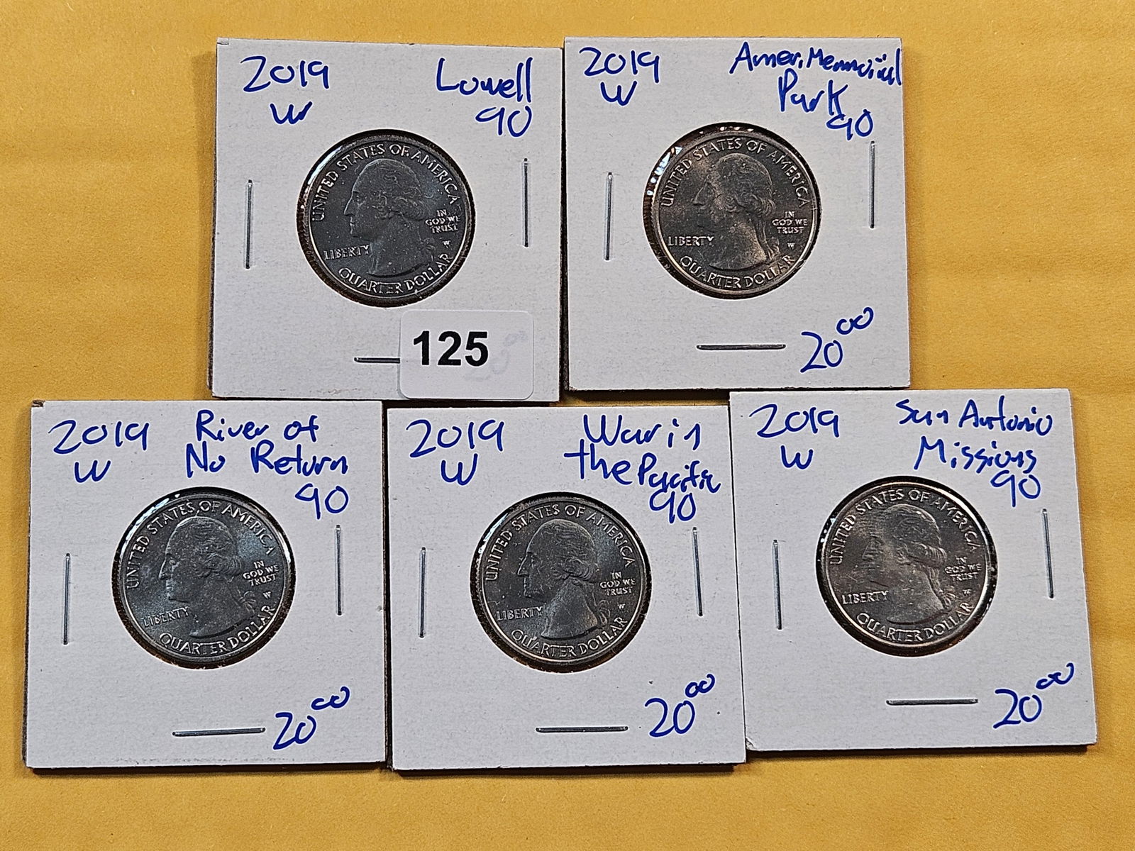 Five 2019 West Point Minted Washington Quarters (1 of 2)