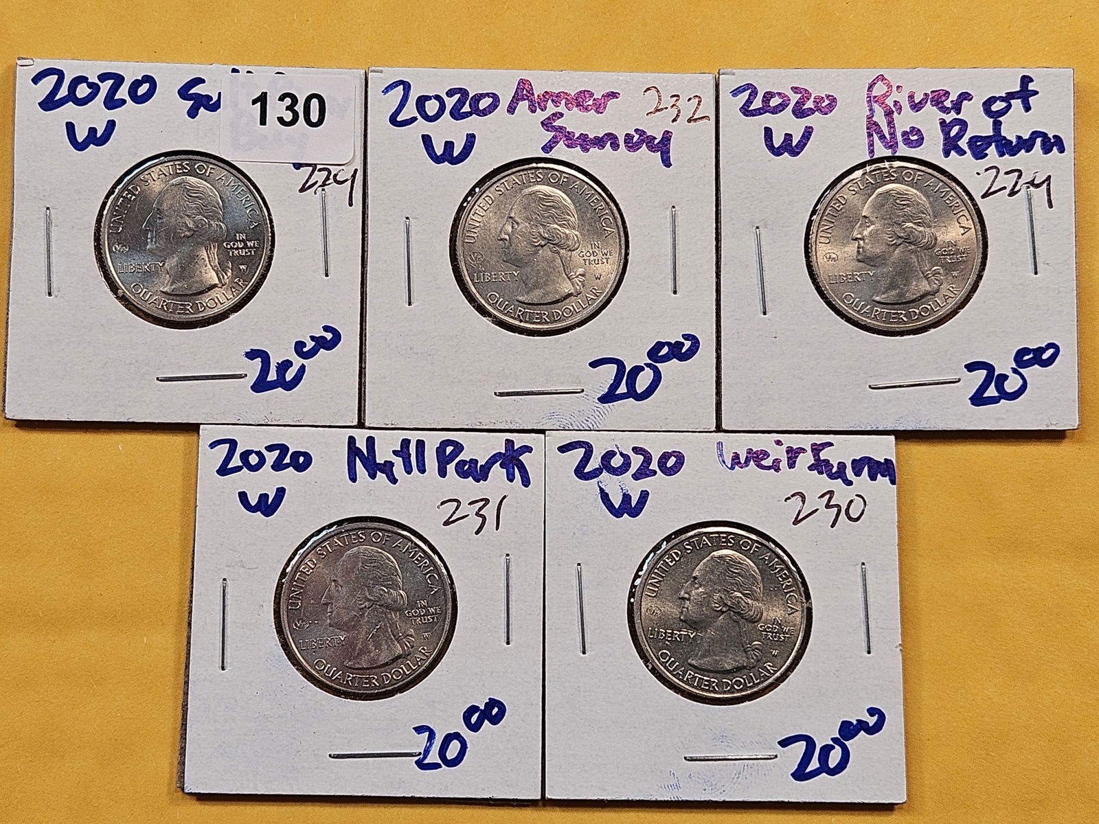 Five 2020 West Point Minted Washington Quarters (1 of 2)