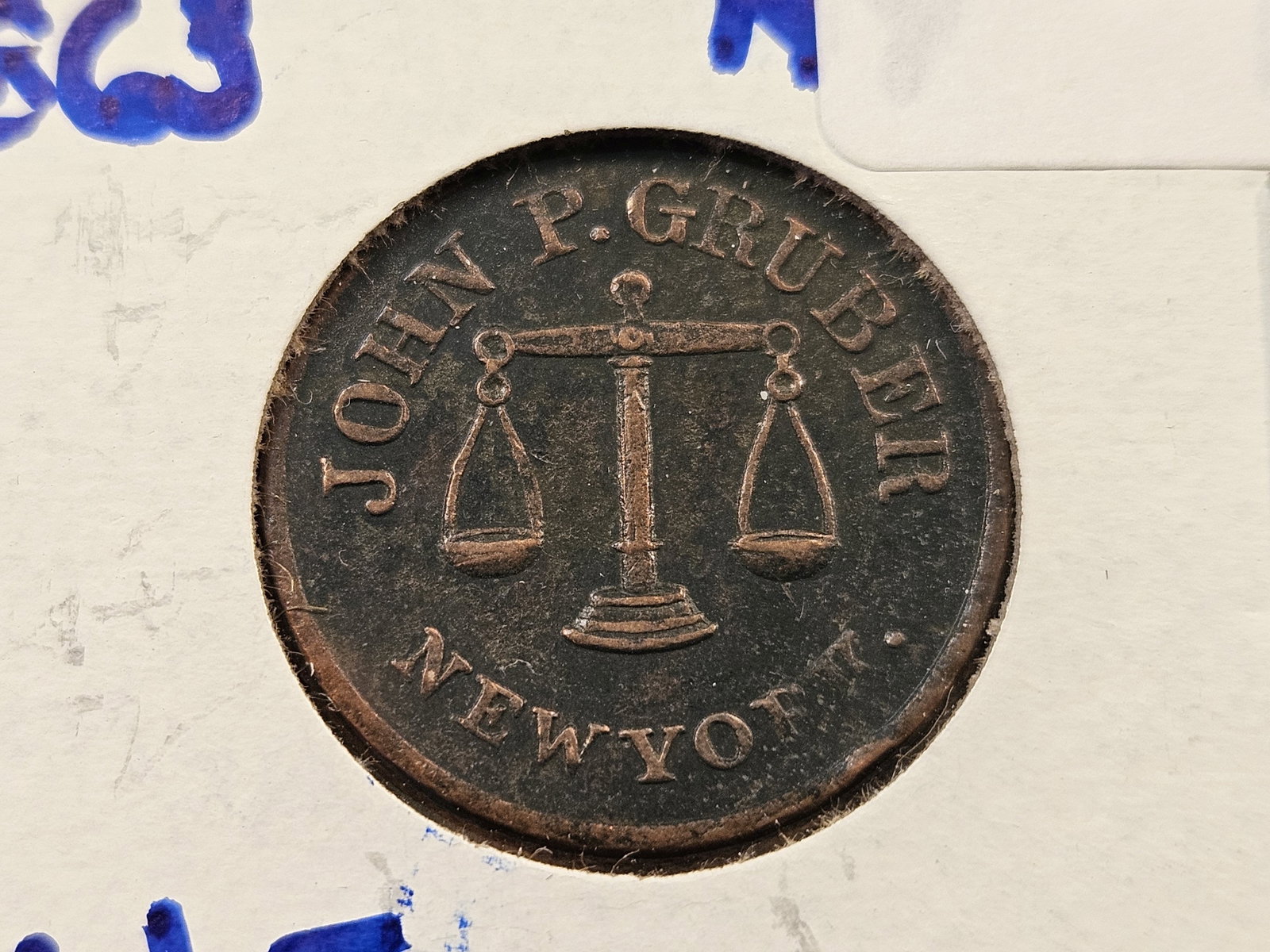 1863 Civil War Token 1 Dram Apothacary Weight: John P. Gruber