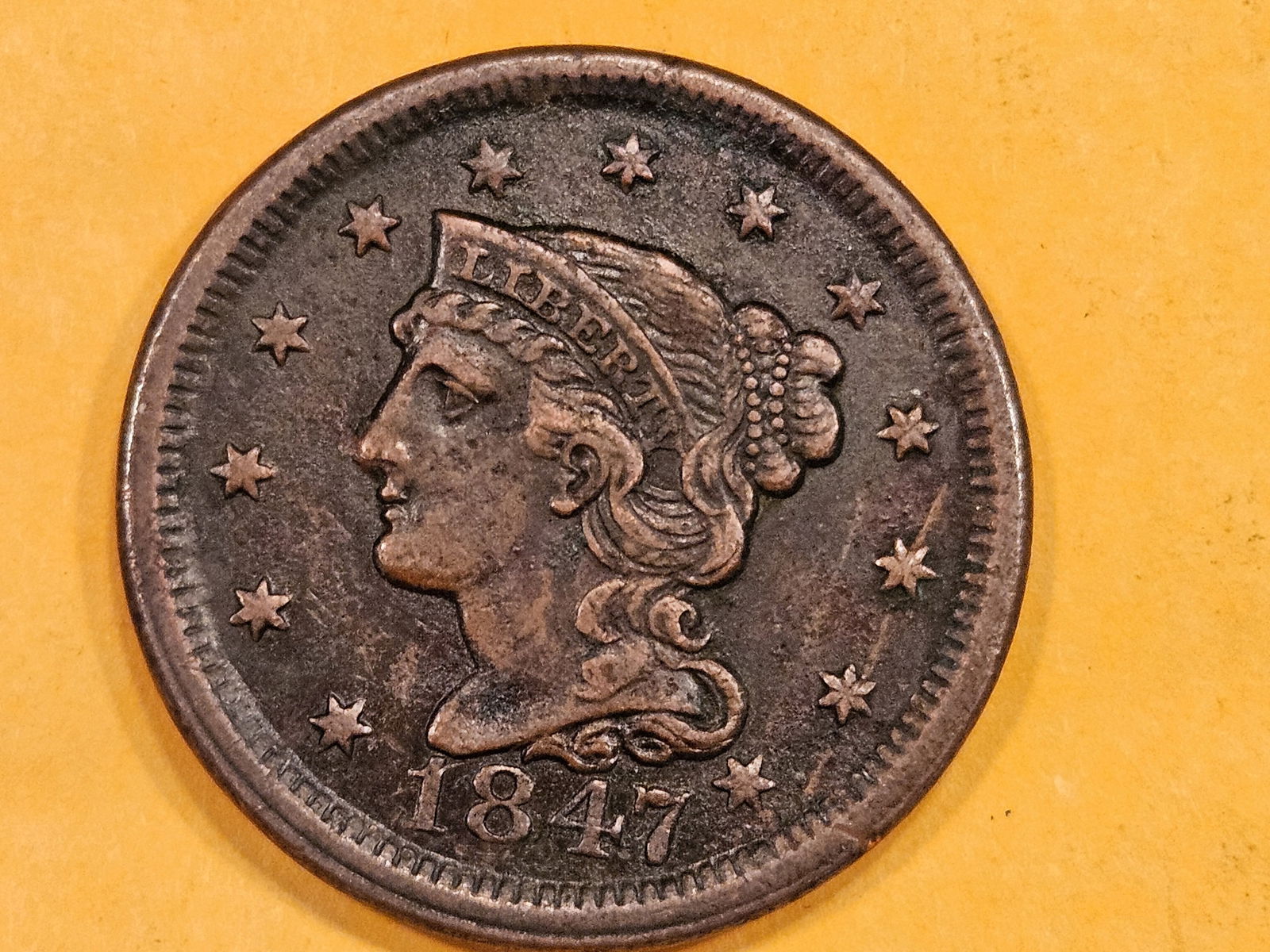 1847 Braided hair Large Cent in Extra Fine (1 of 3)