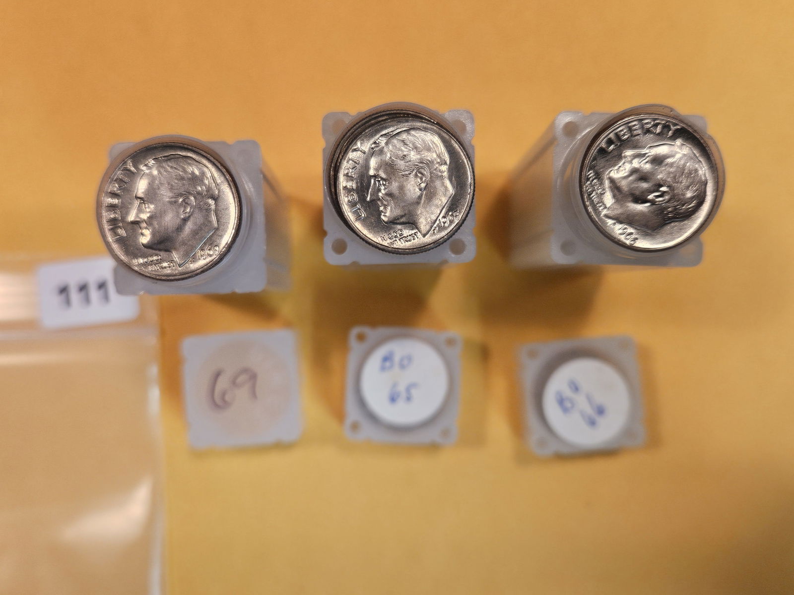 Three GEM Brilliant Uncirculated rolls of Roosevelt Dimes (1 of 2)