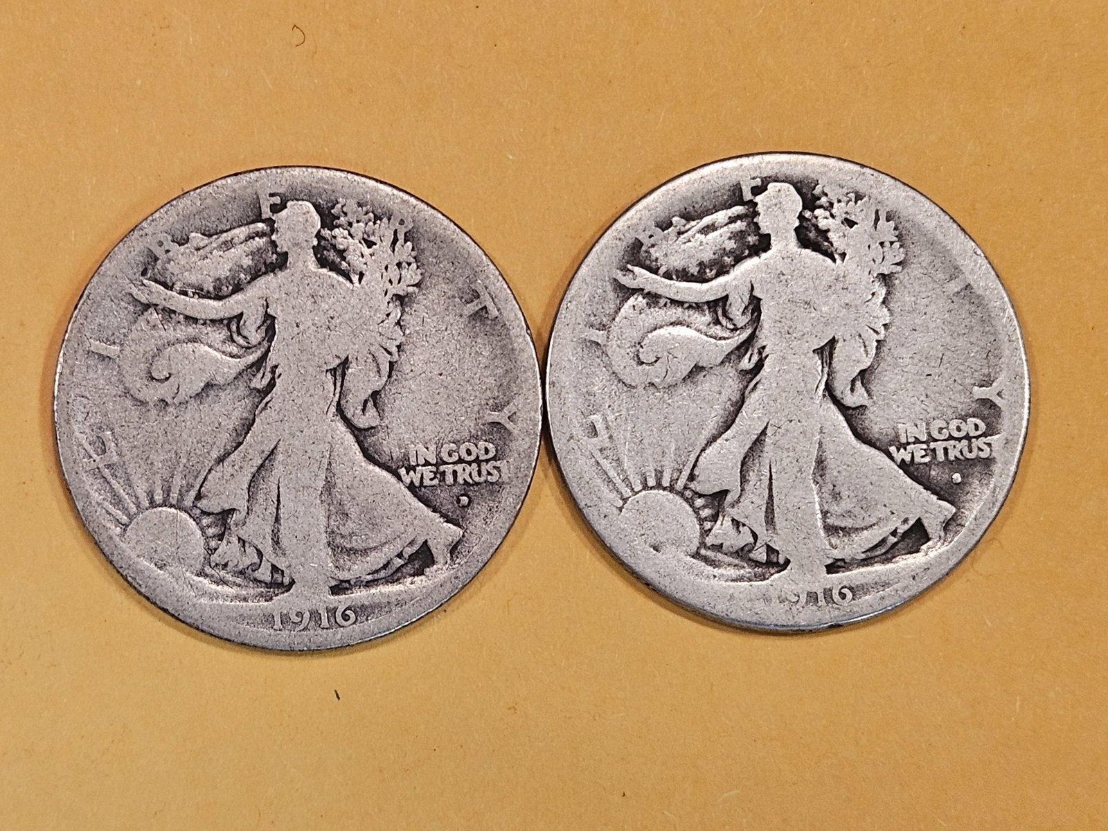 Two Semi-Key Walking Liberty half Dollars: 1916-D and 1916-S